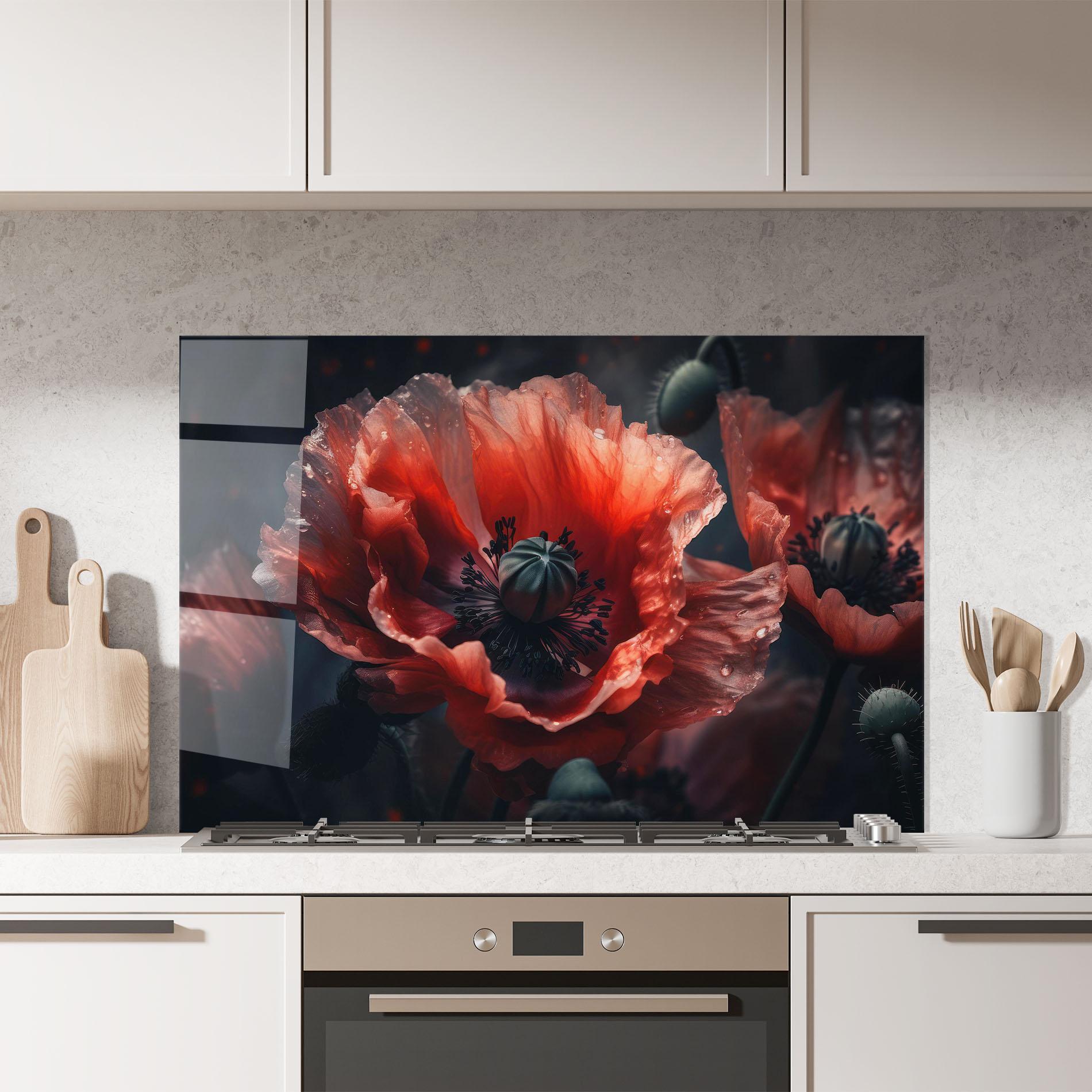 Küchenrückwand Glas Dark Shade Poppy mockup 7