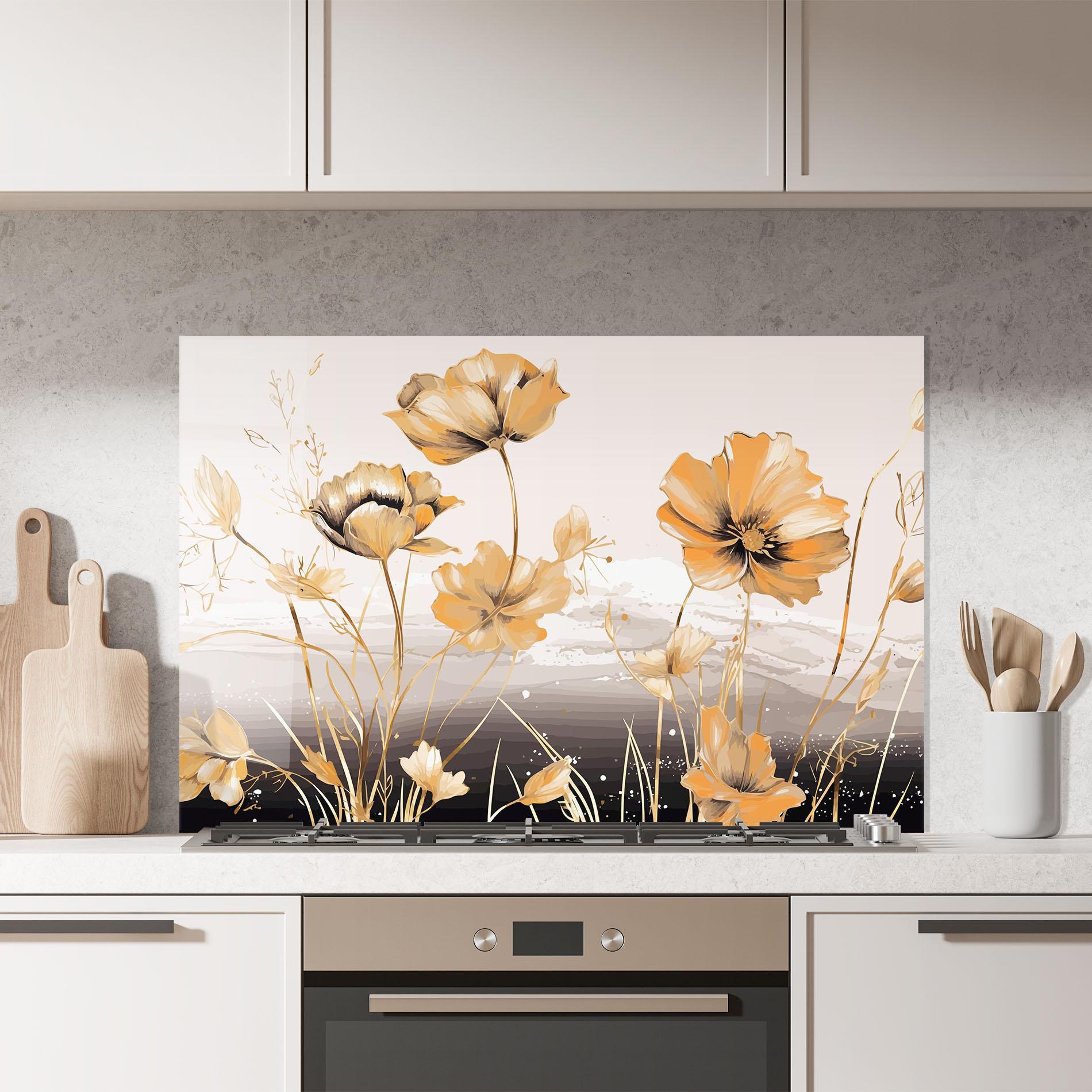 Küchenrückwand Glas Gold Black Poppy mockup 7