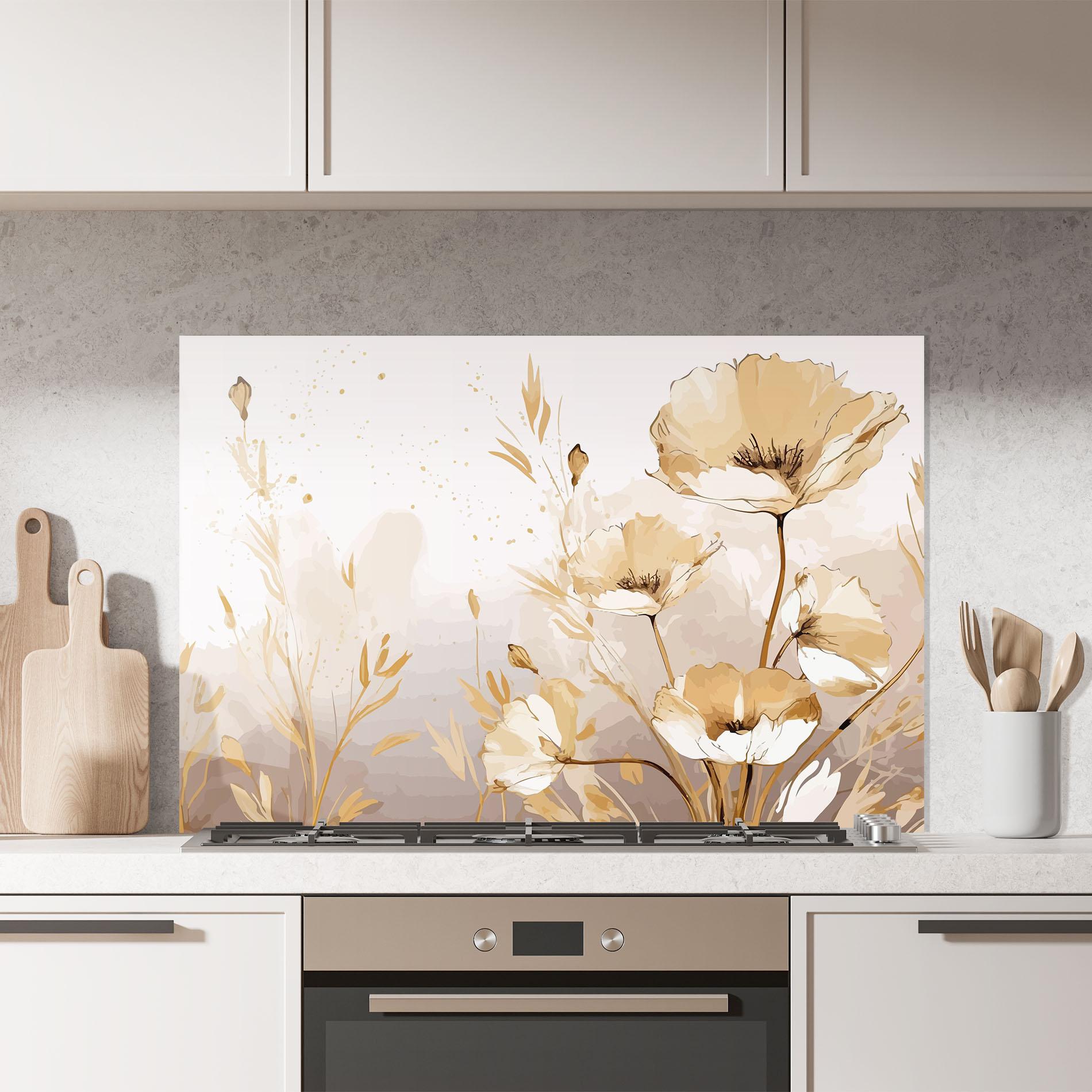 Küchenrückwand Glas Gold Cream Poppy mockup 7