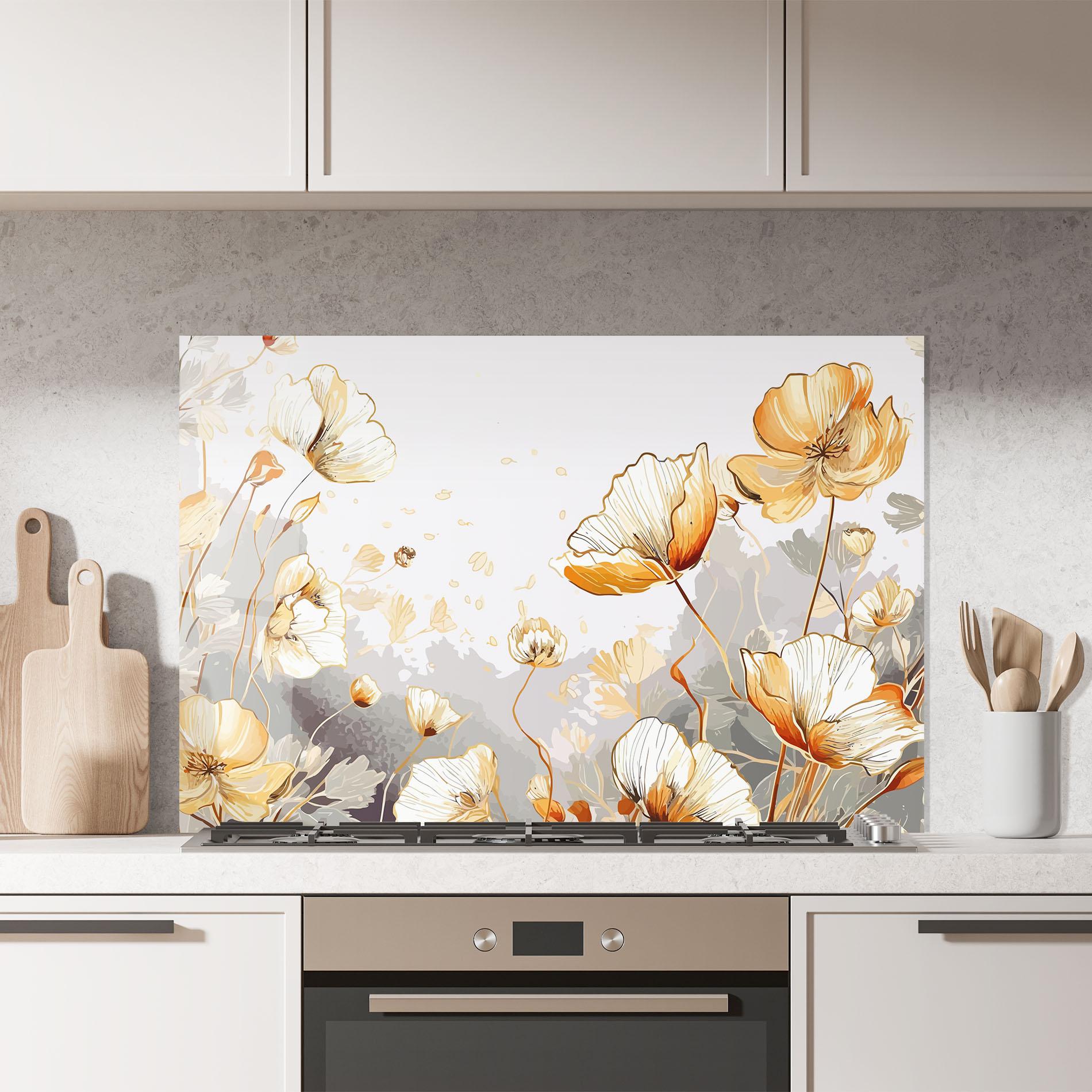 Küchenrückwand Glas Gold Poppies mockup 7
