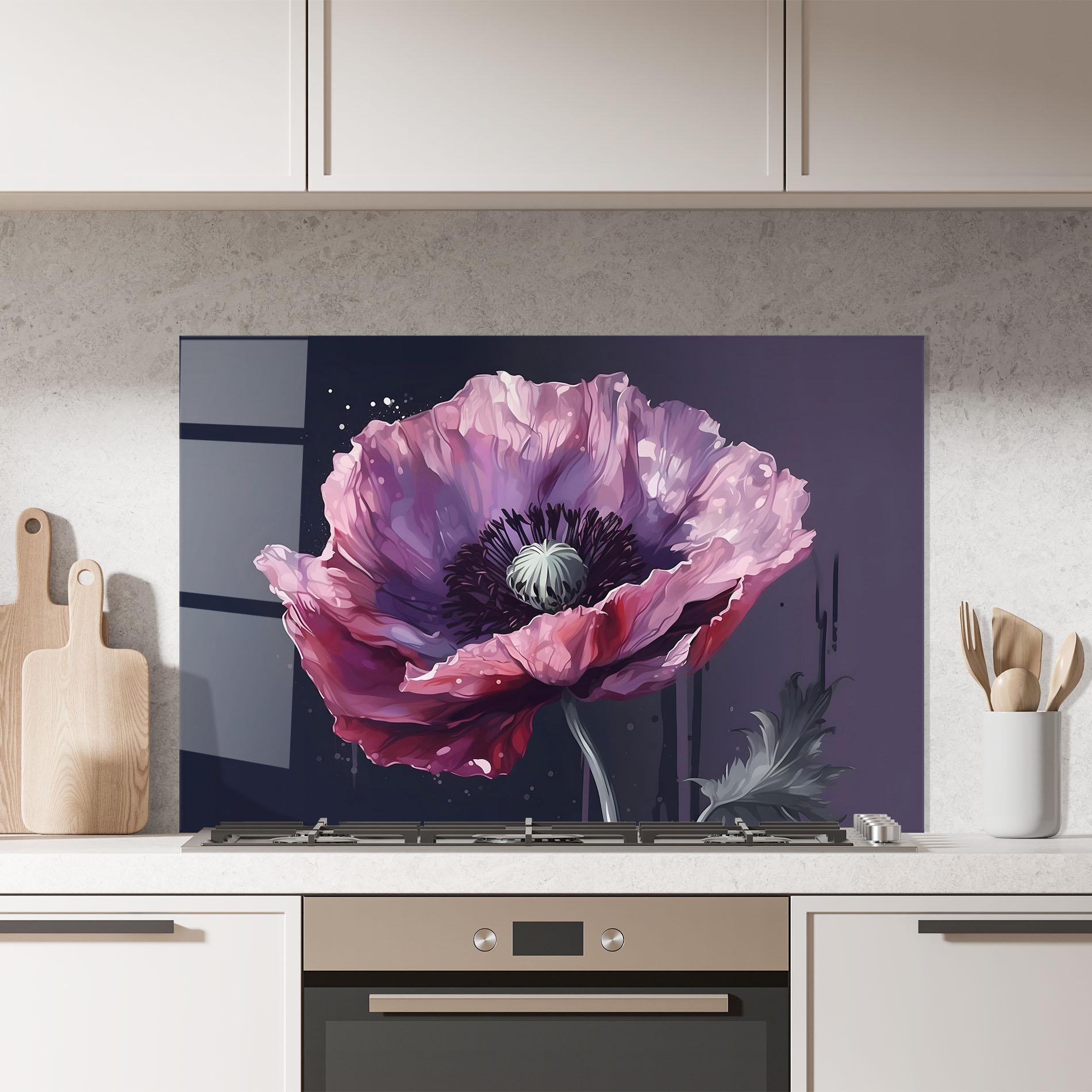 Küchenrückwand Glas Light Purple Poppy mockup 7