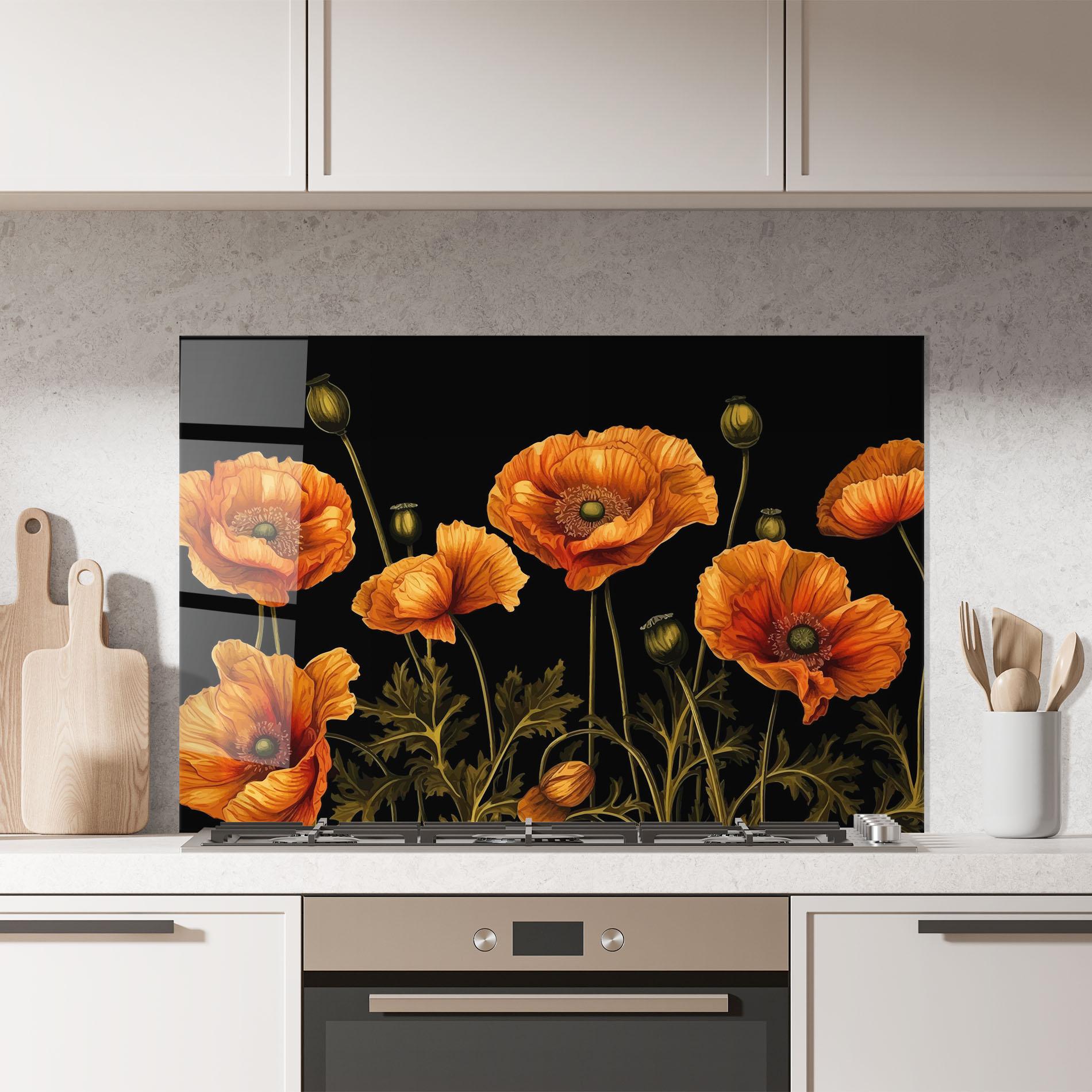 Küchenrückwand Glas Orange Poppies mockup 7