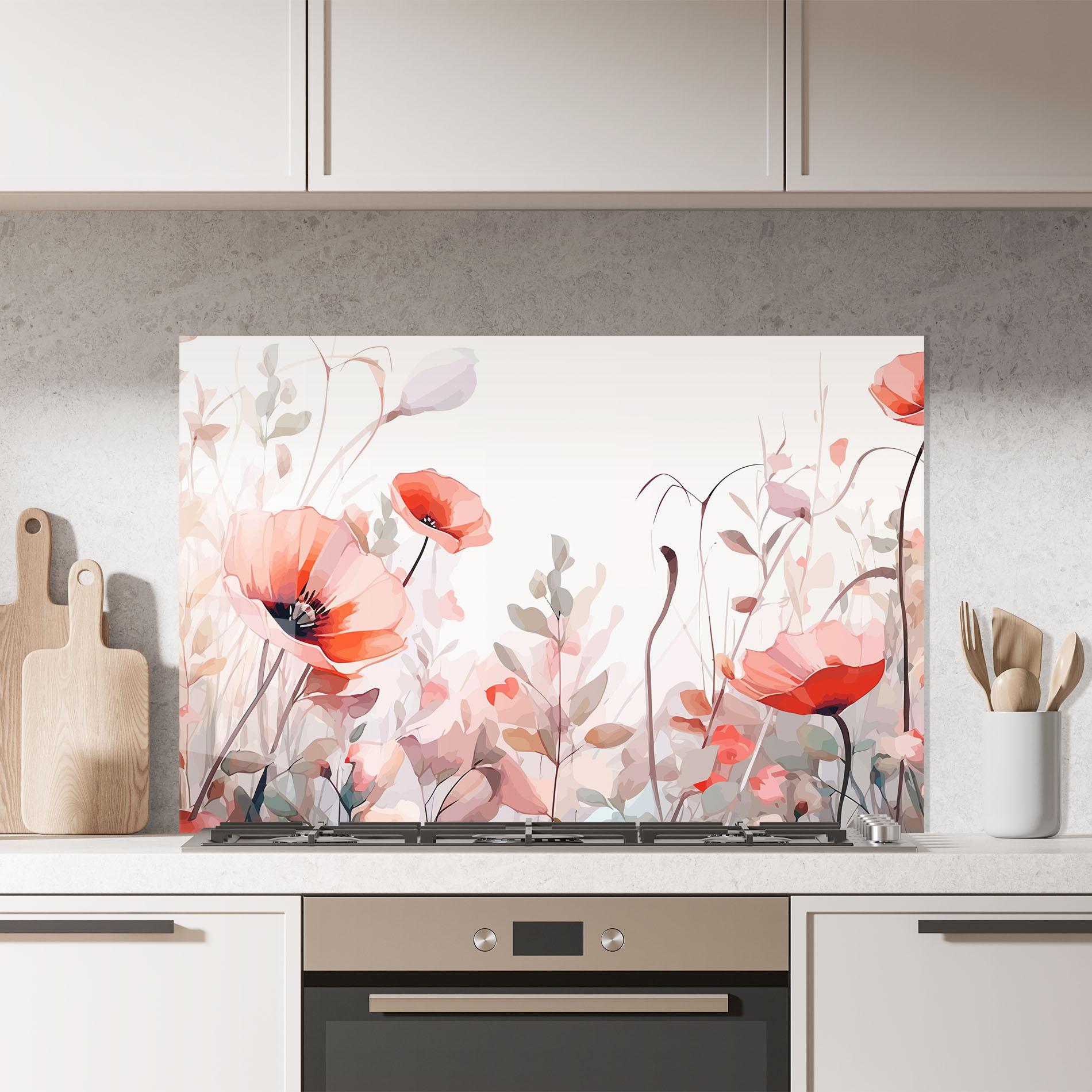 Küchenrückwand Glas Pastel Red Poppy mockup 7
