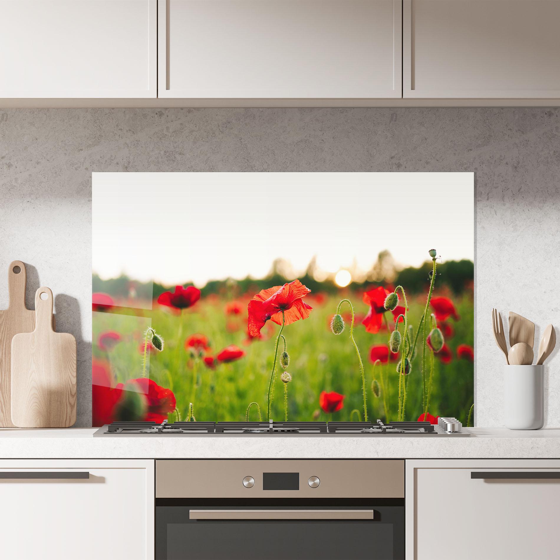 Küchenrückwand Glas Poppies Field mockup 7