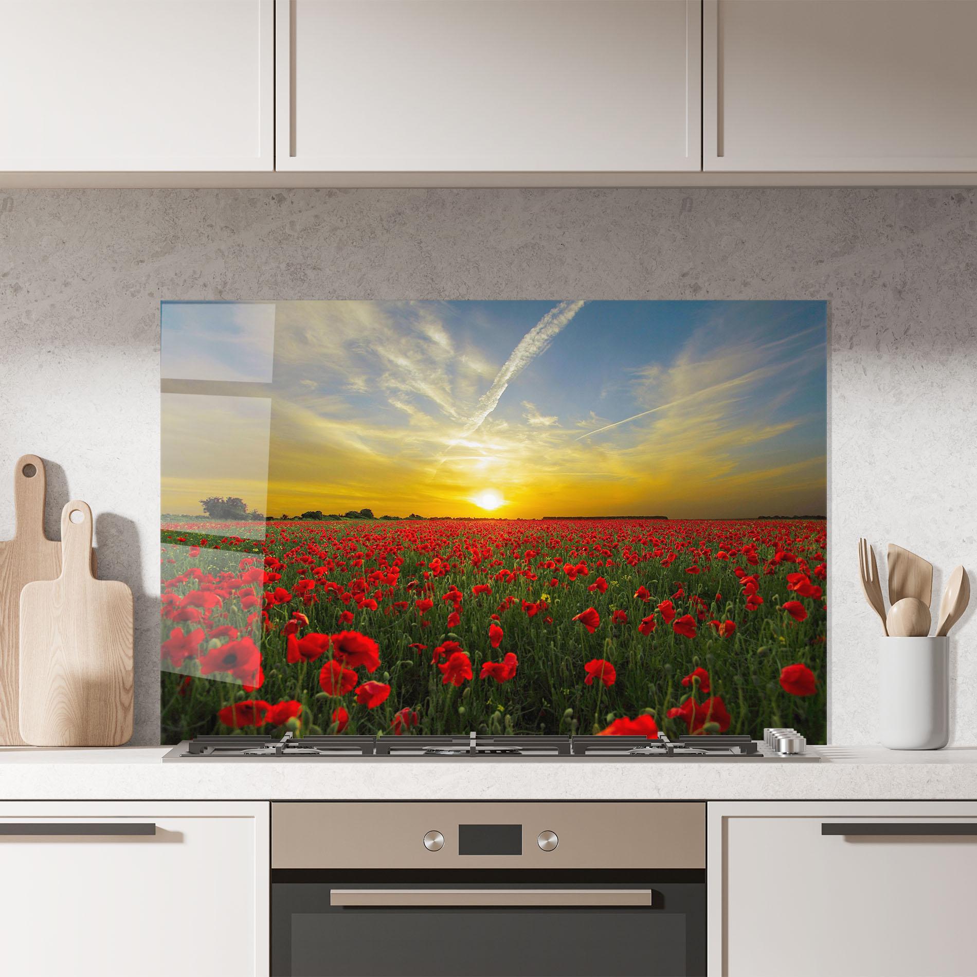 Küchenrückwand Glas Poppies Sunset mockup 7