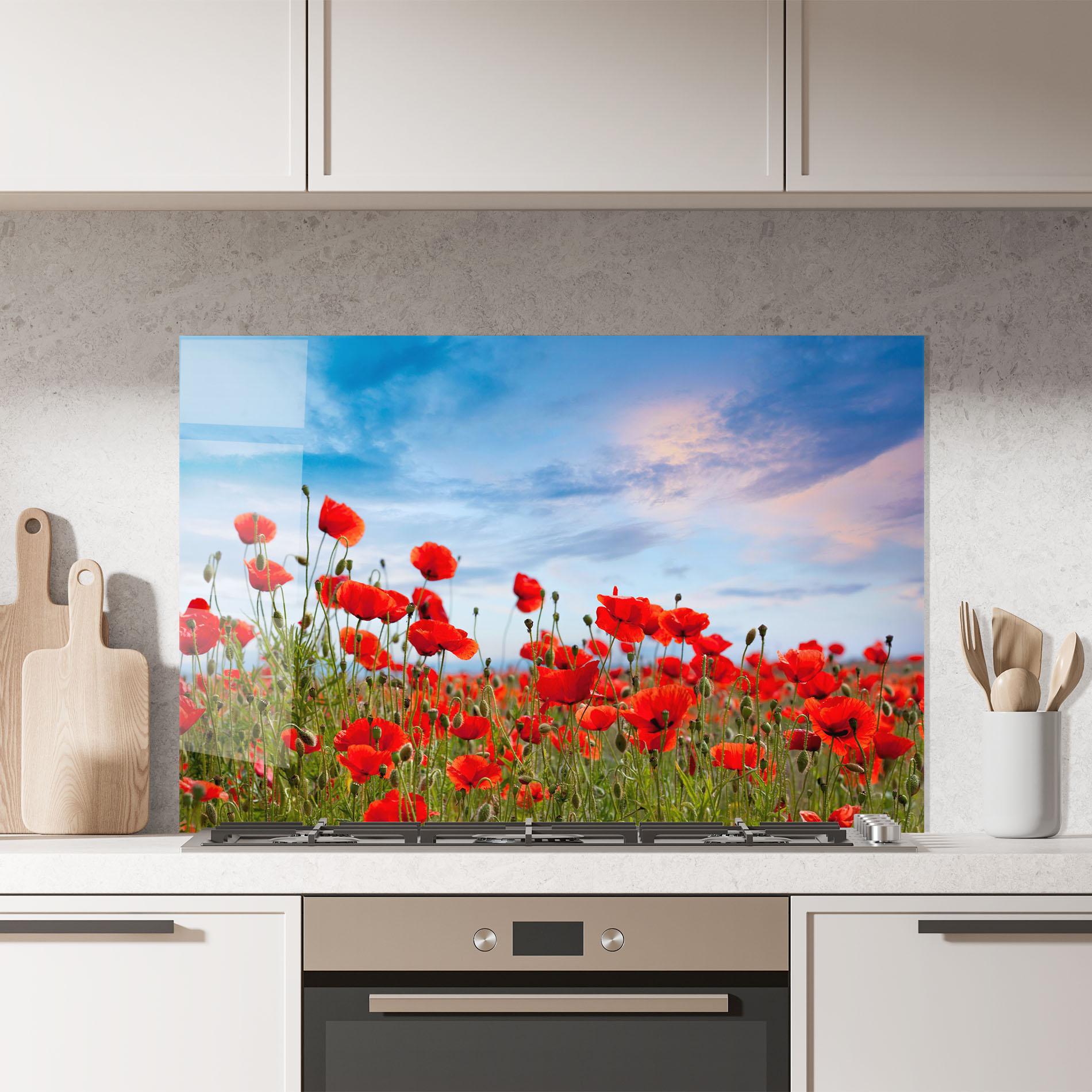Küchenrückwand Glas Poppy Field mockup 7