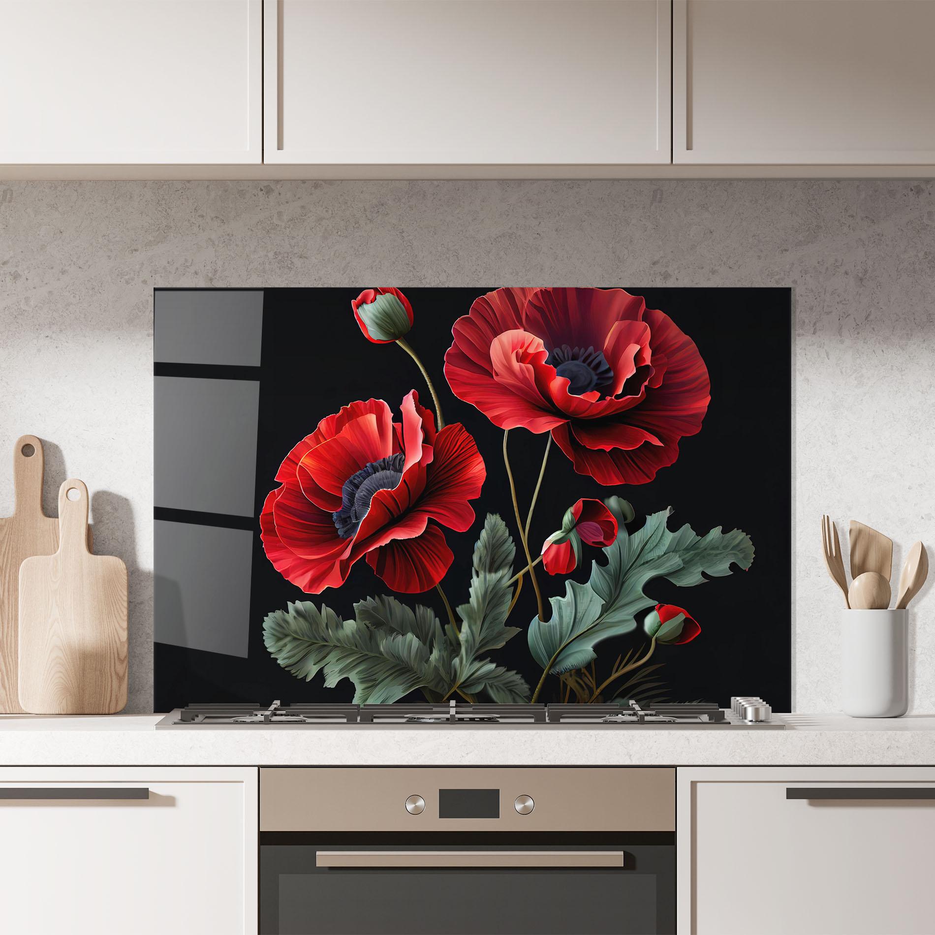 Küchenrückwand Glas Poppy On Black mockup 7