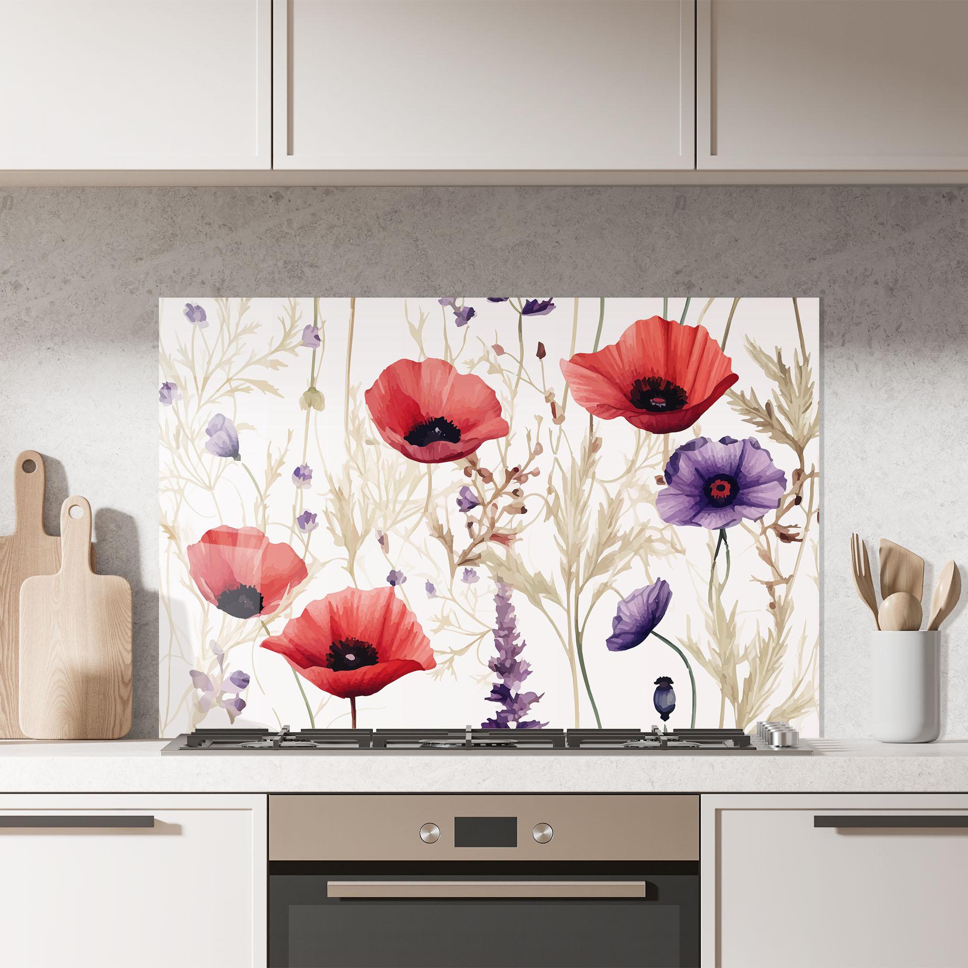 Küchenrückwand Glas Poppy Red Purple mockup 7