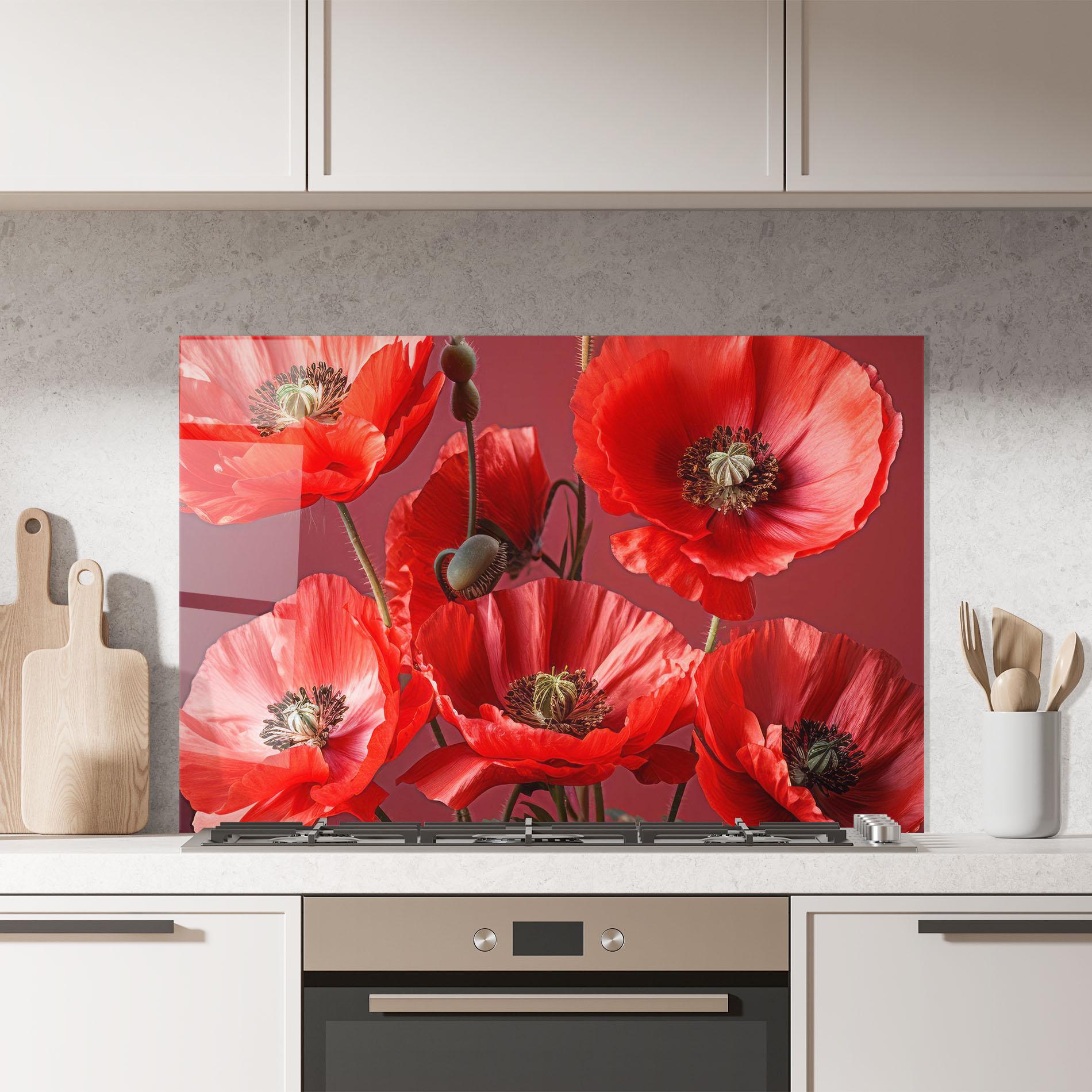 Küchenrückwand Glas Red Poppies mockup 7