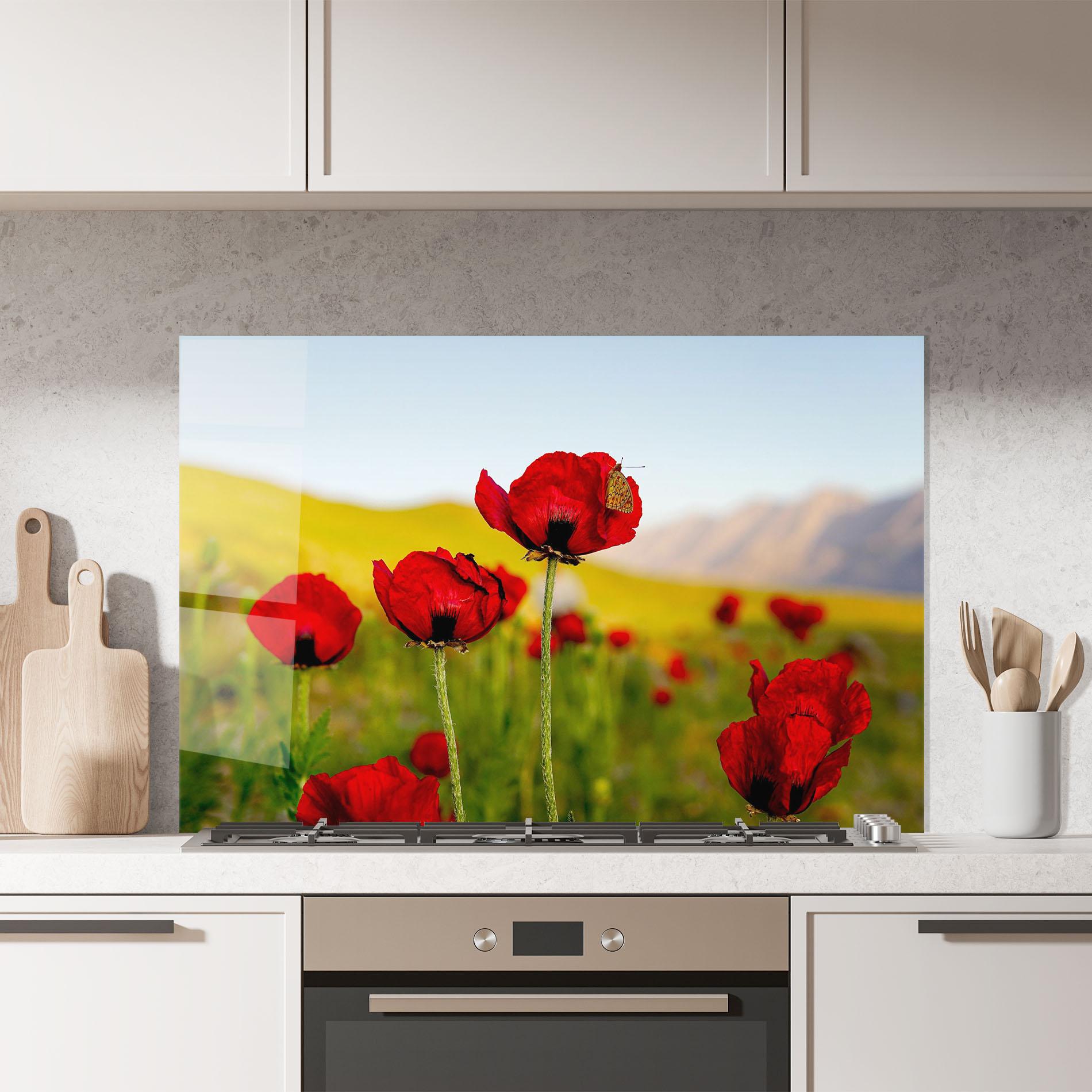 Küchenrückwand Glas Wild Beautiful Poppies mockup 7
