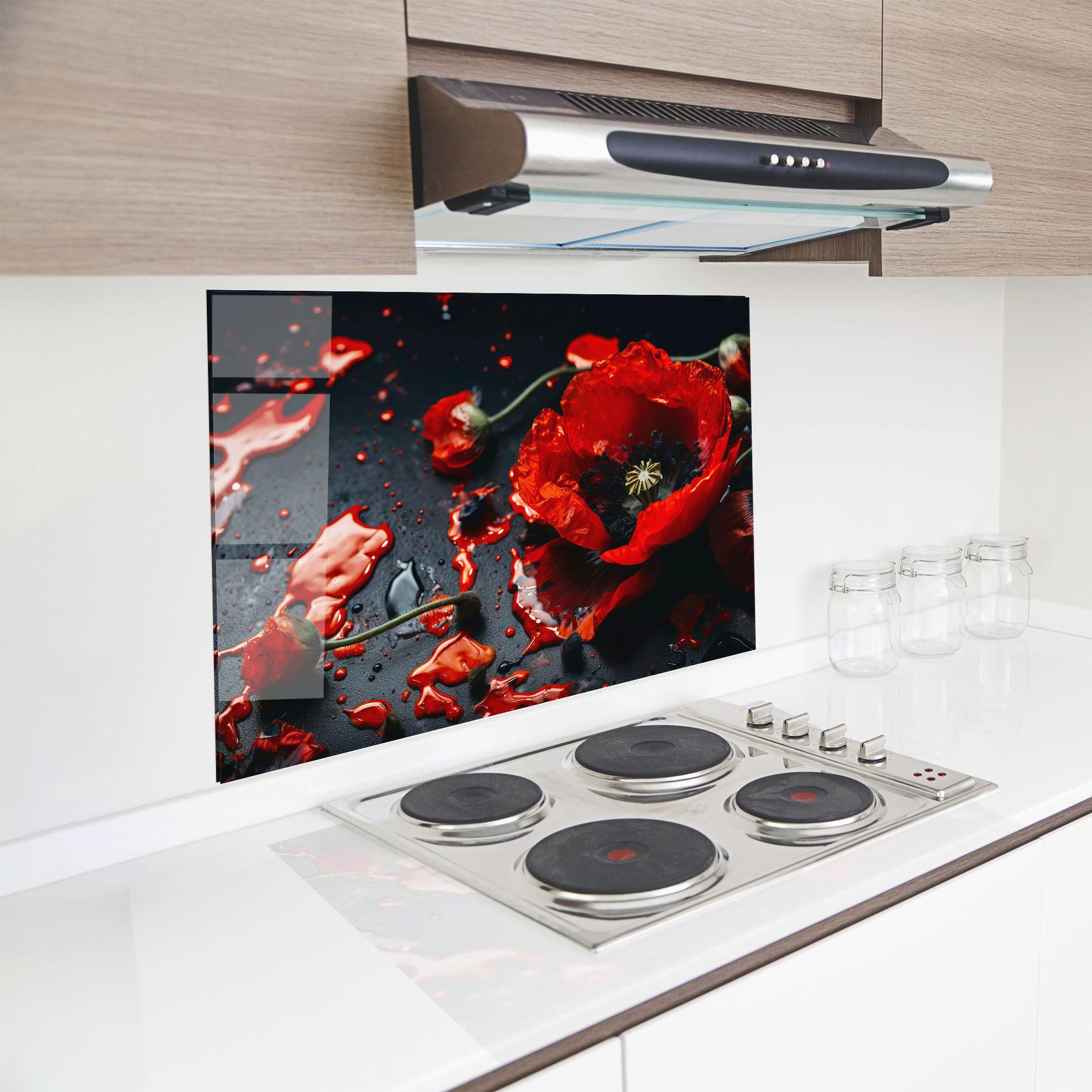 Küchenrückwand Glas Beautiful Red Poppy Liquid mockup 8