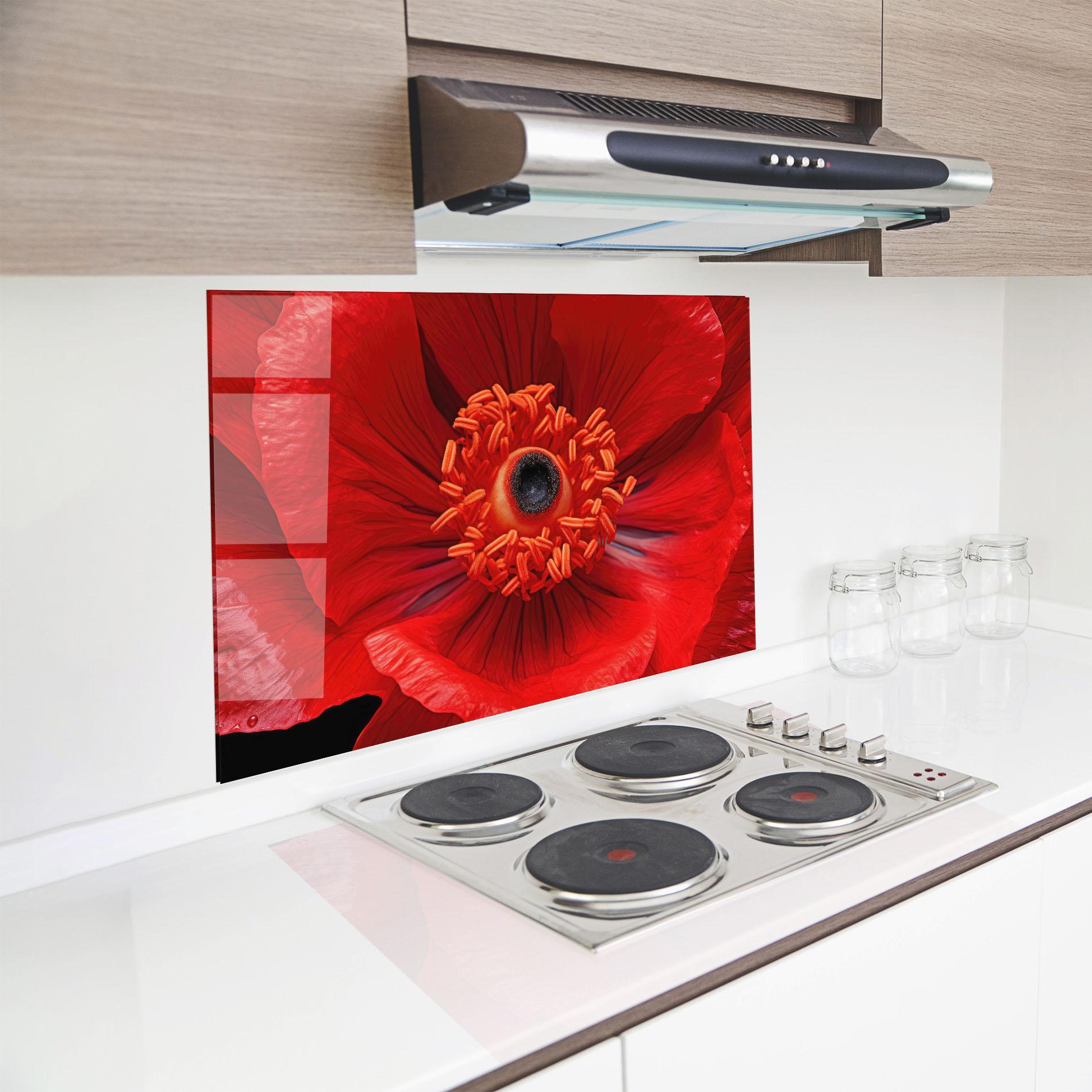 Küchenrückwand Glas Big Poppy Close Up mockup 8