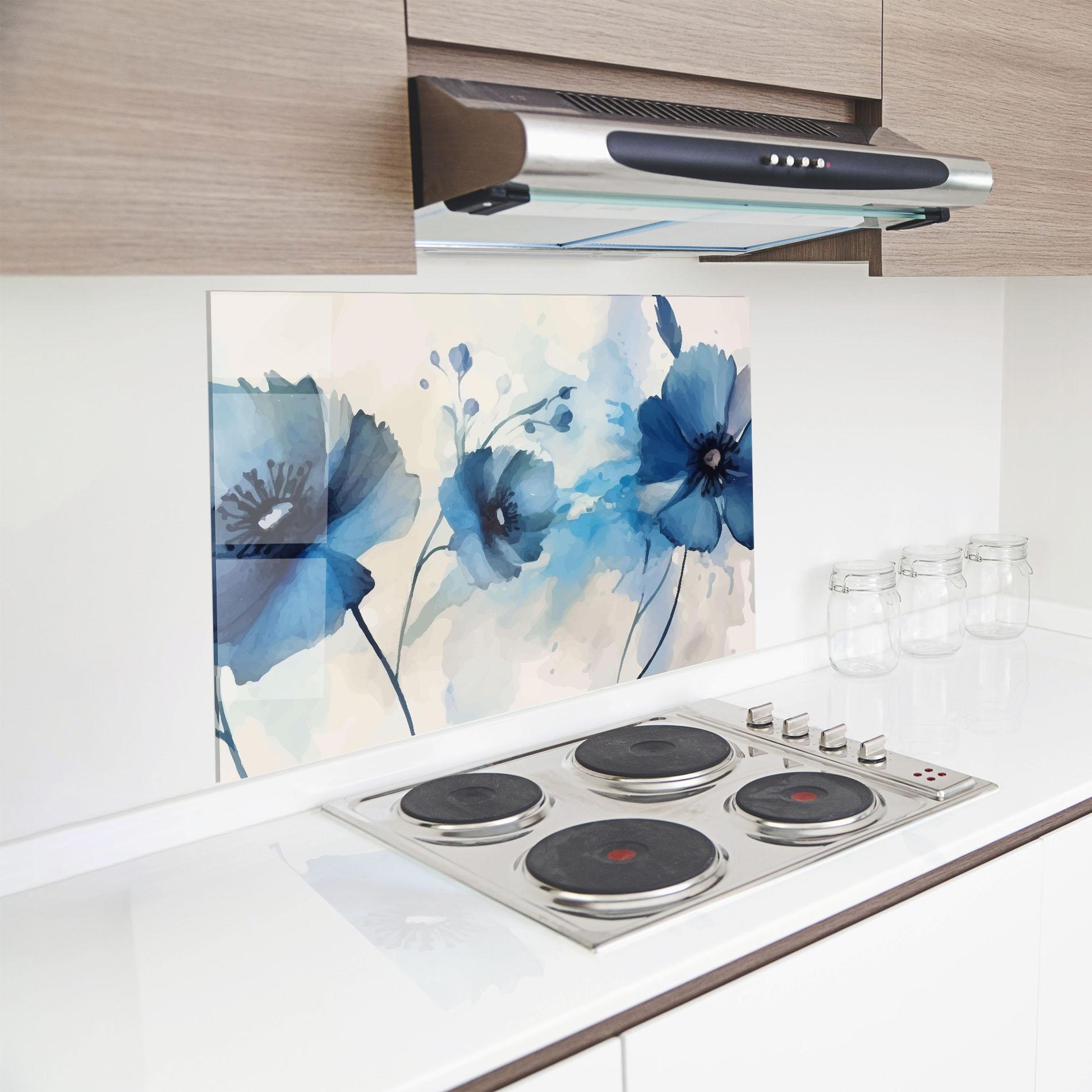 Küchenrückwand Glas Blue Poppies mockup 8