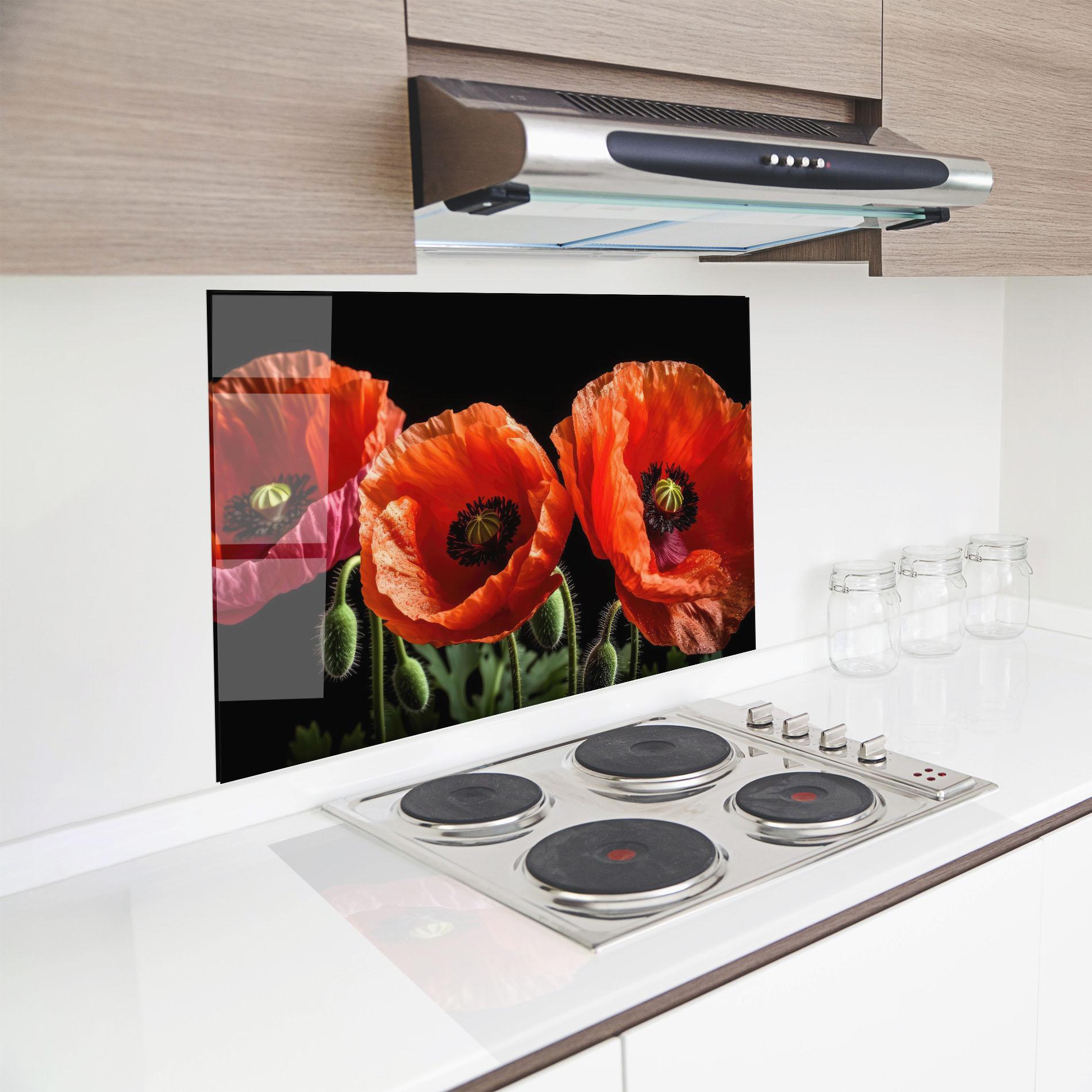 Küchenrückwand Glas Dark Orange Poppies mockup 8