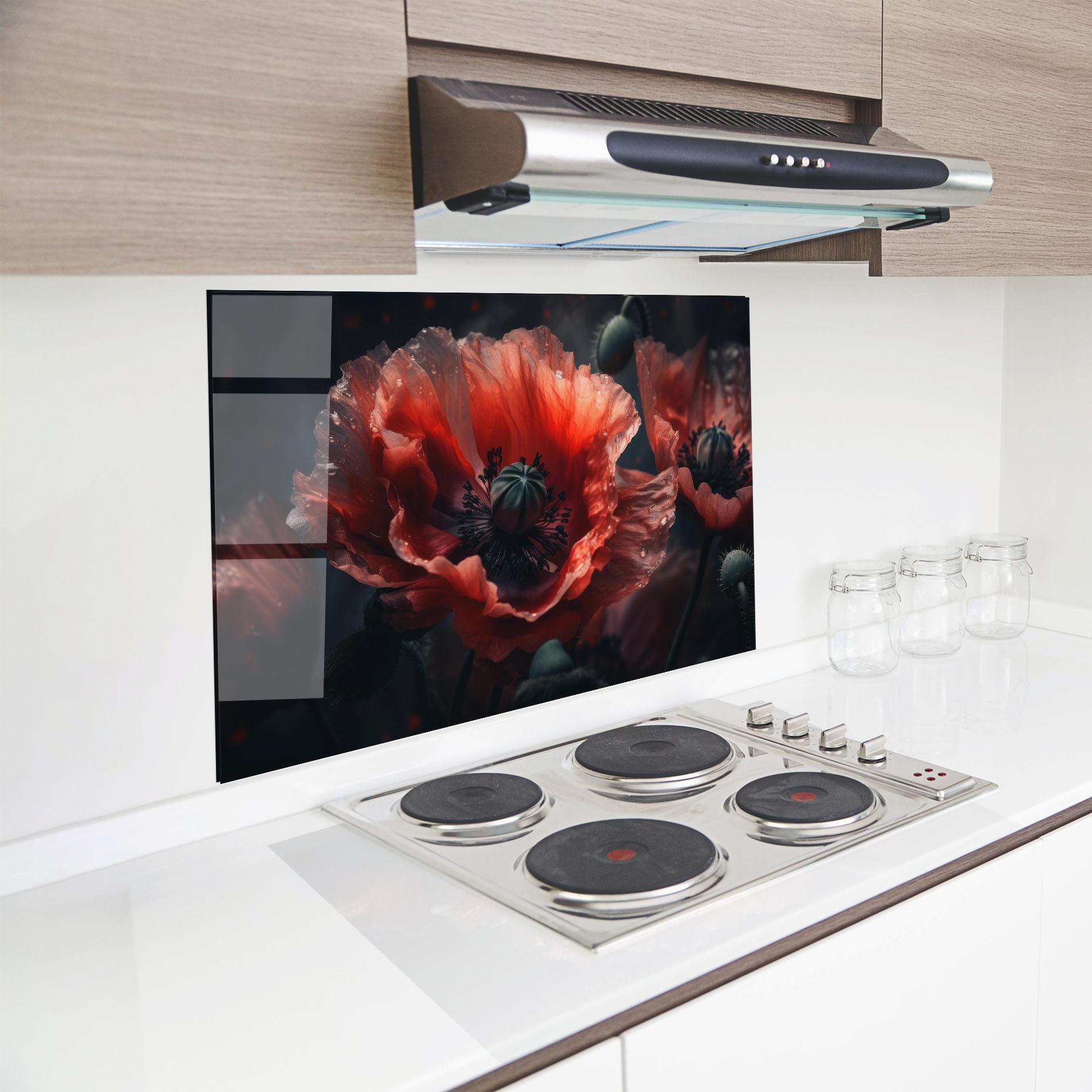 Küchenrückwand Glas Dark Shade Poppy mockup 8