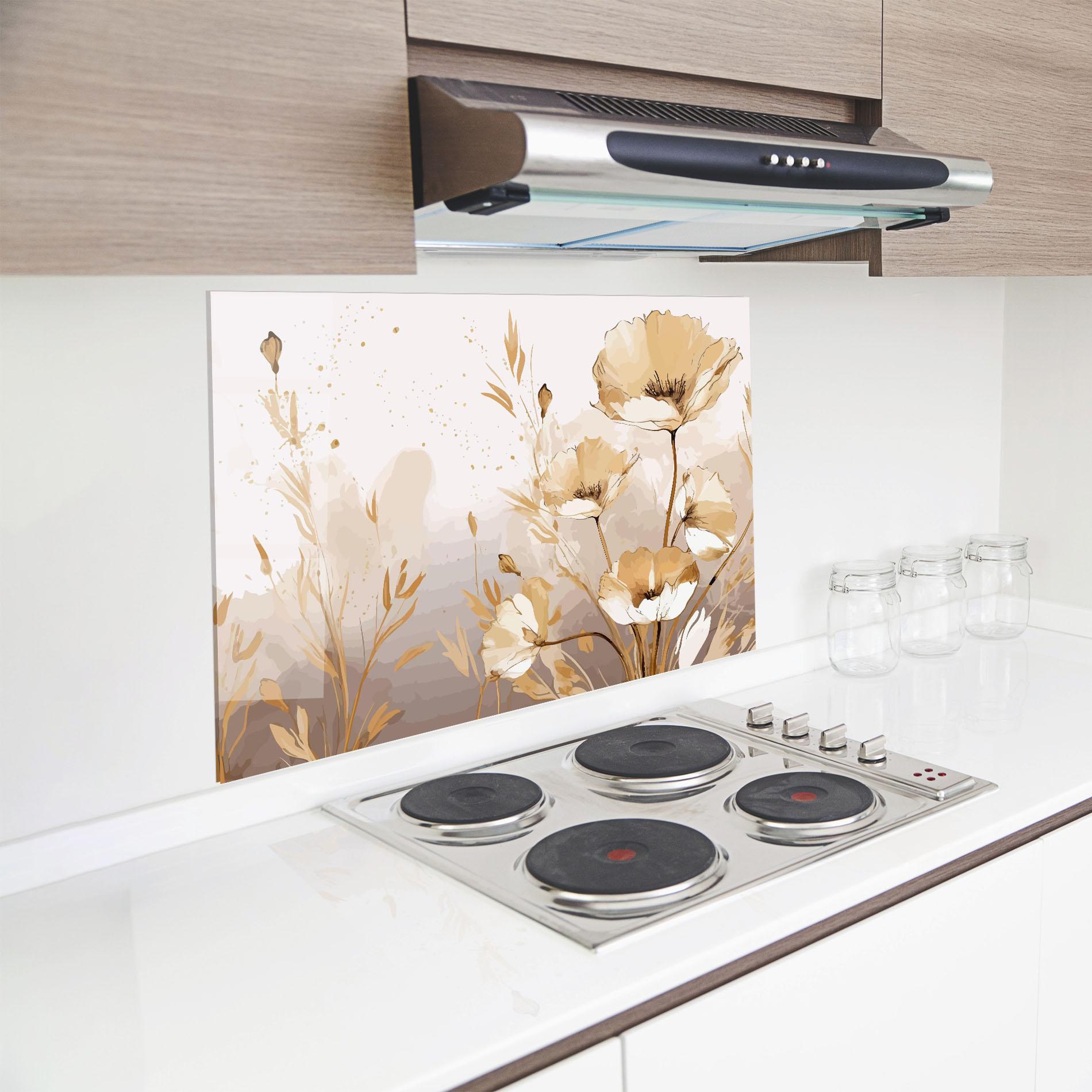 Küchenrückwand Glas Gold Cream Poppy mockup 8