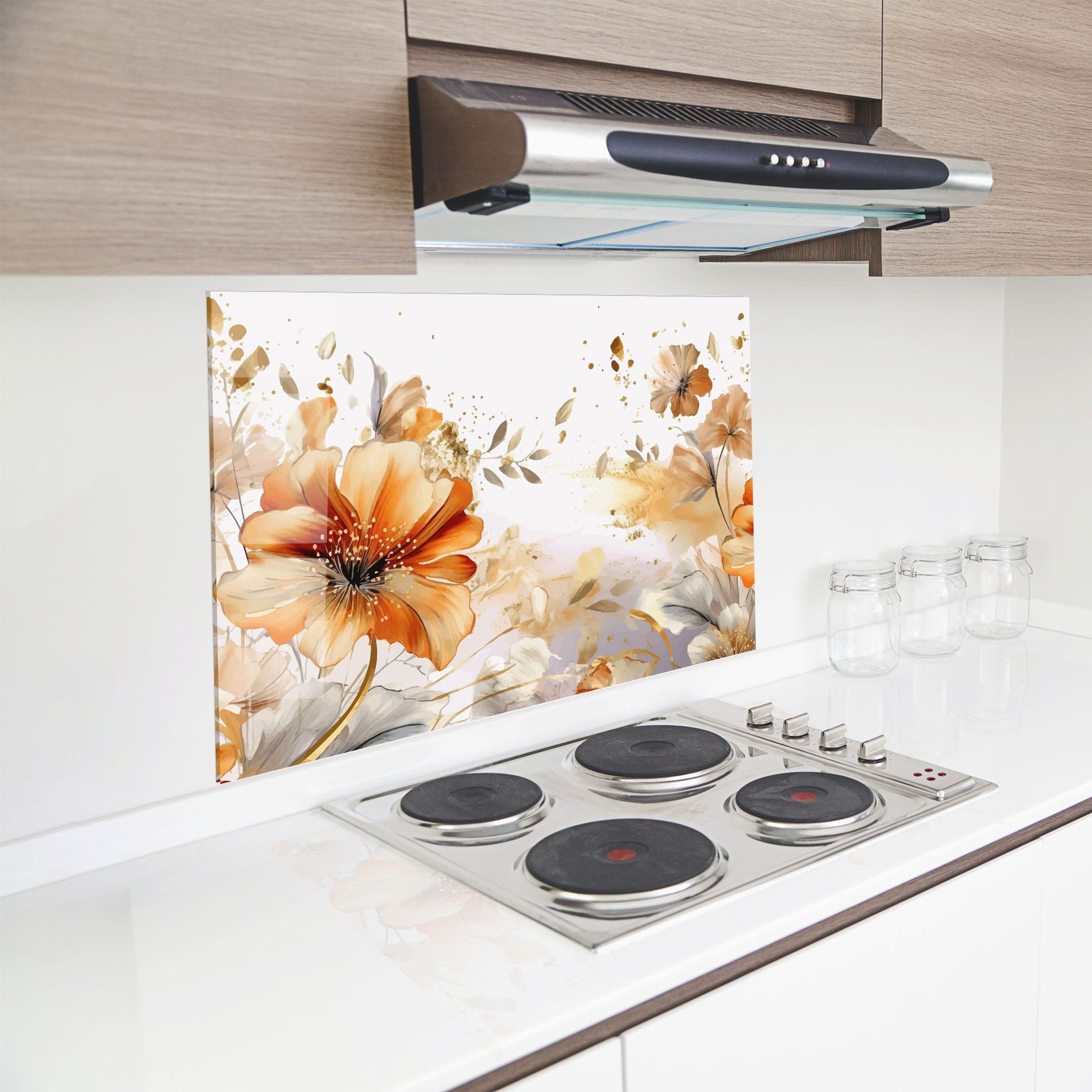 Küchenrückwand Glas Gold Orange Poppy mockup 8