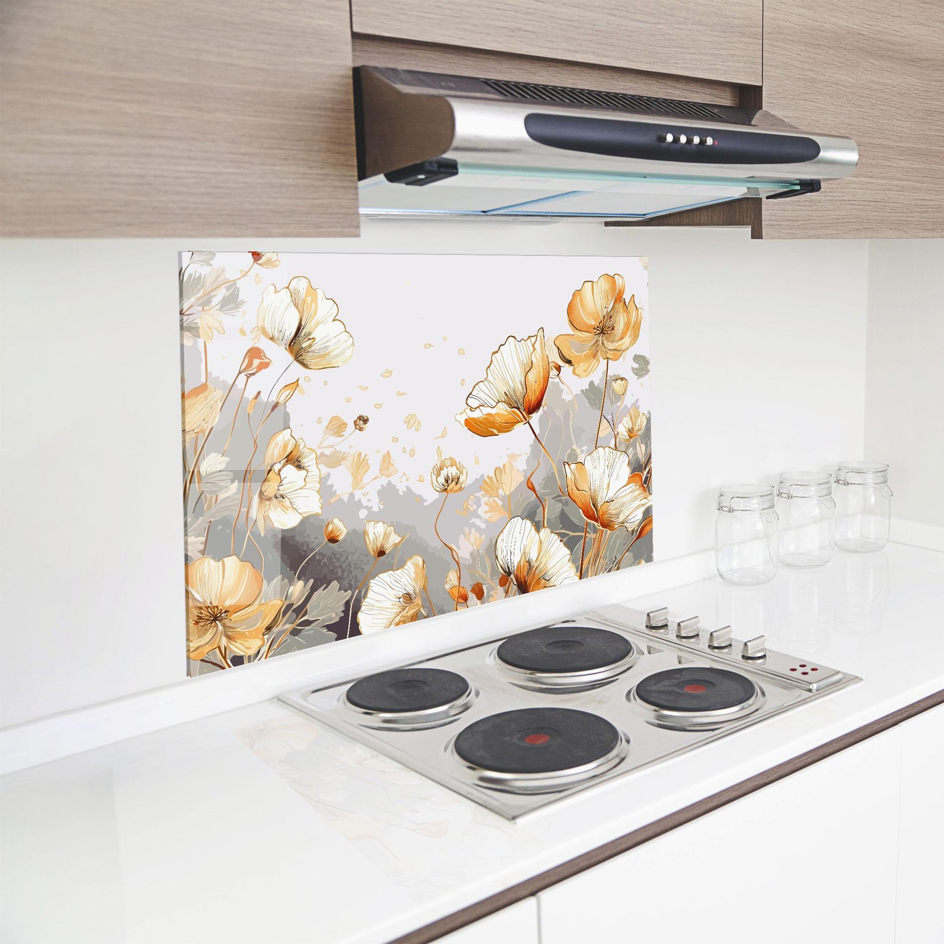 Küchenrückwand Glas Gold Poppies mockup 8