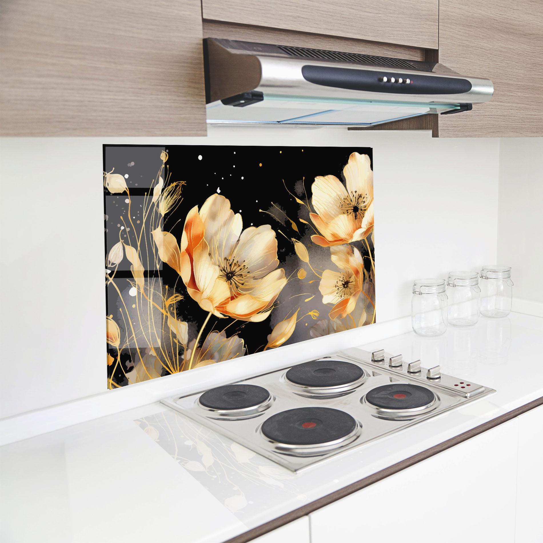 Küchenrückwand Glas Gold Poppy Black mockup 8