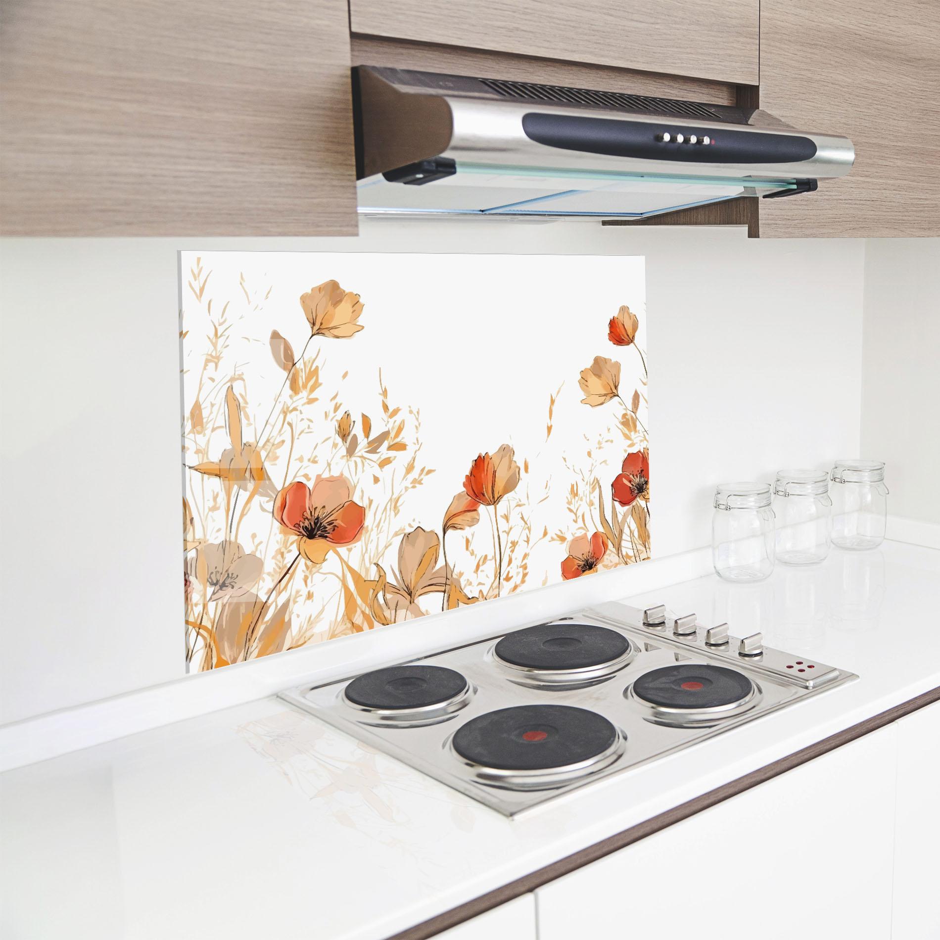Küchenrückwand Glas Gold Red Poppy mockup 8