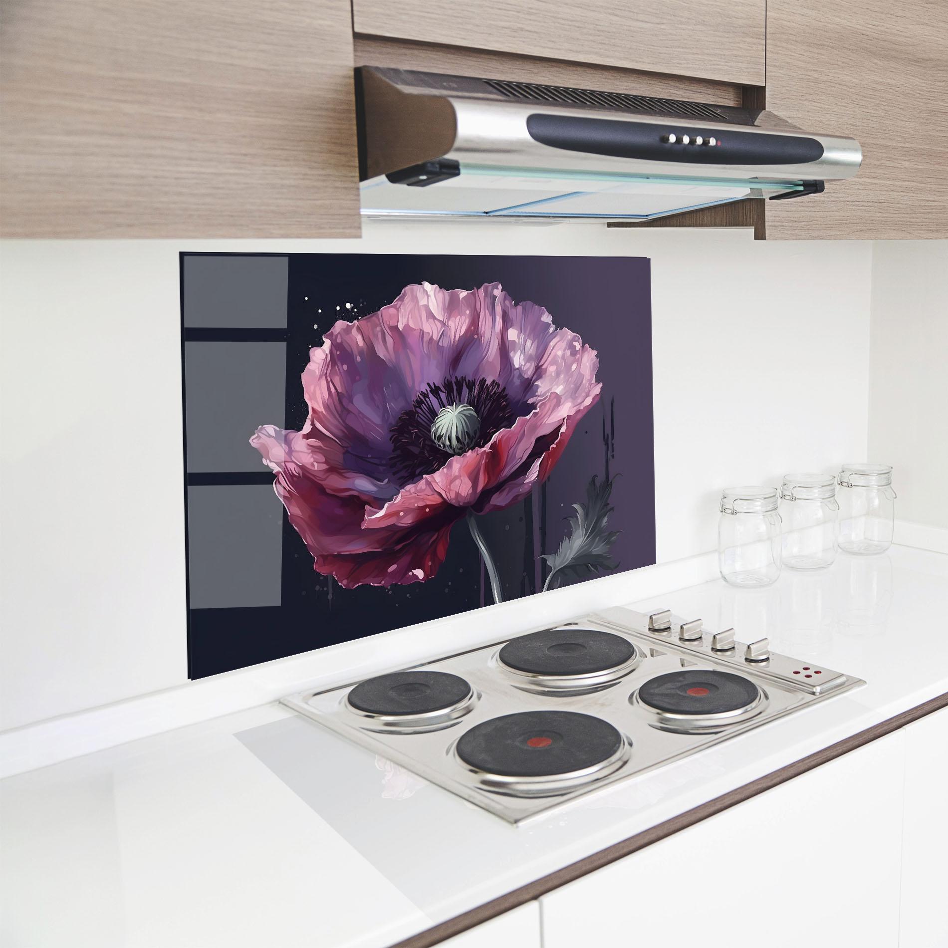 Küchenrückwand Glas Light Purple Poppy mockup 8