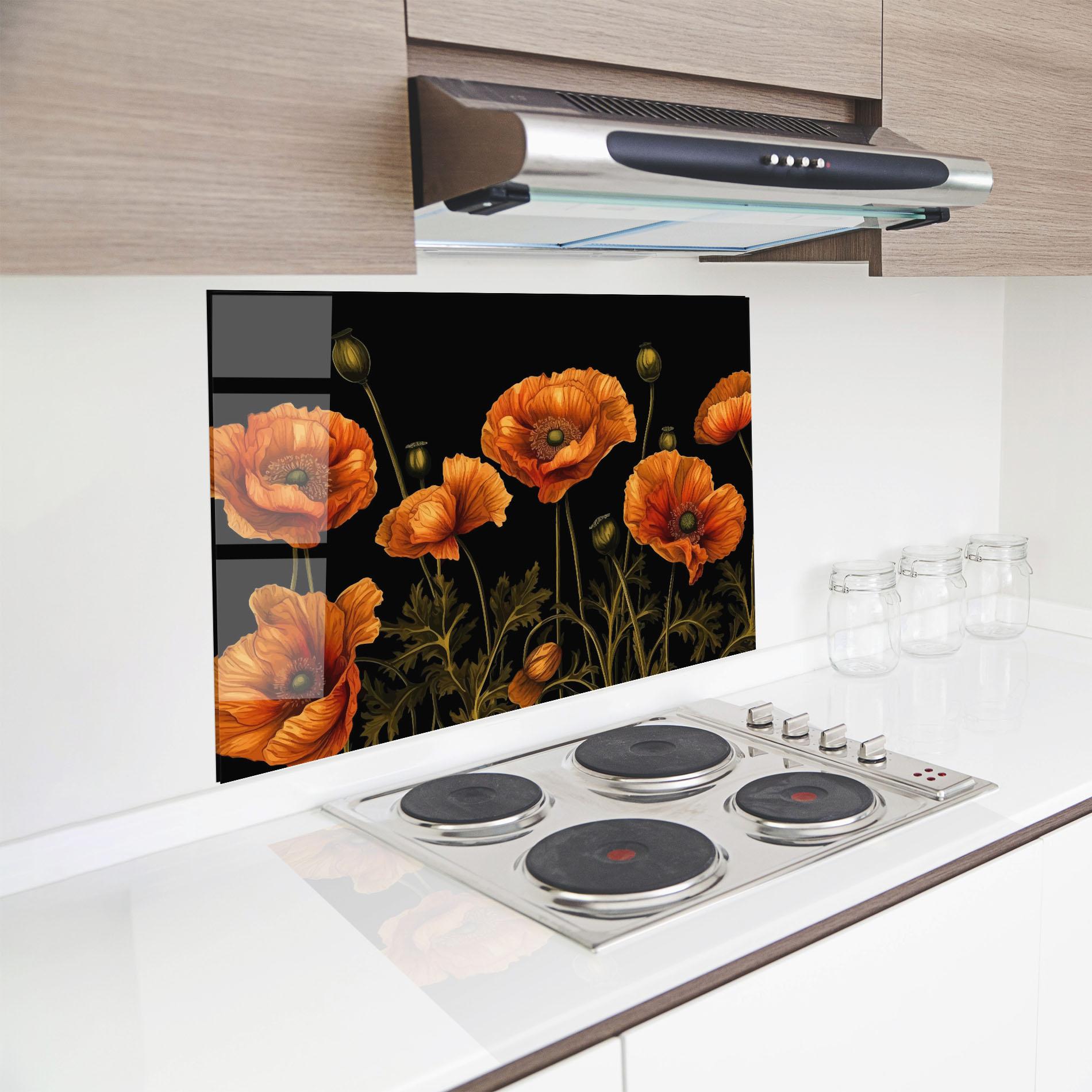 Küchenrückwand Glas Orange Poppies mockup 8