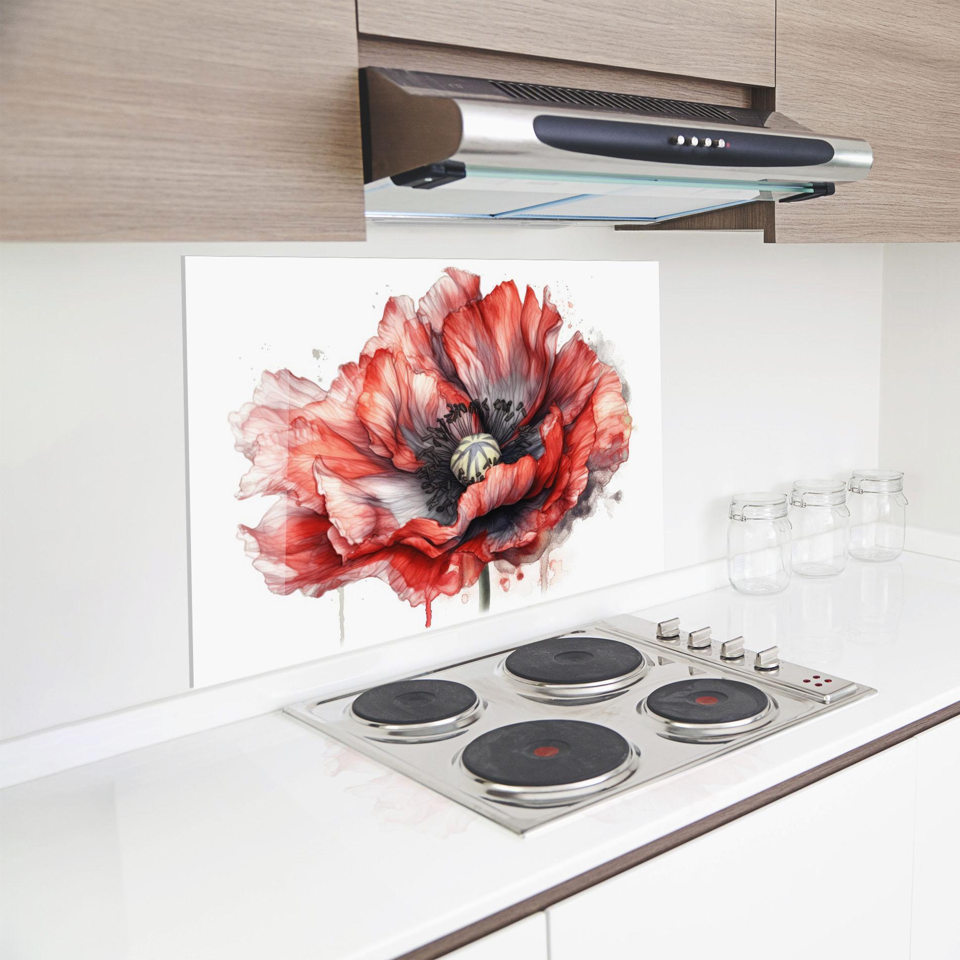 Küchenrückwand Glas Painted Red Poppy mockup 8