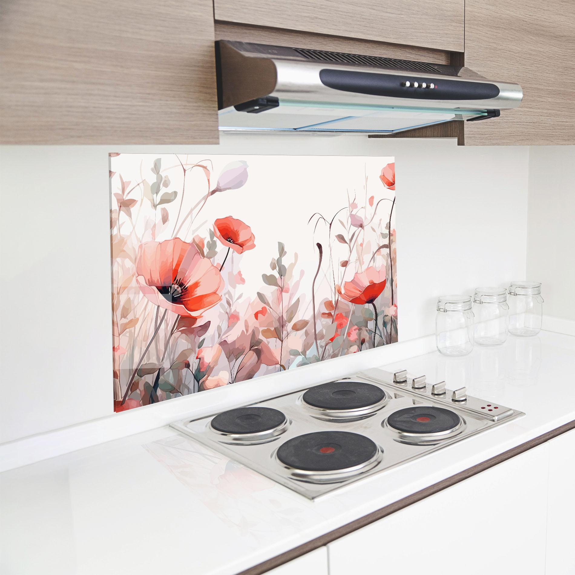 Küchenrückwand Glas Pastel Red Poppy mockup 8