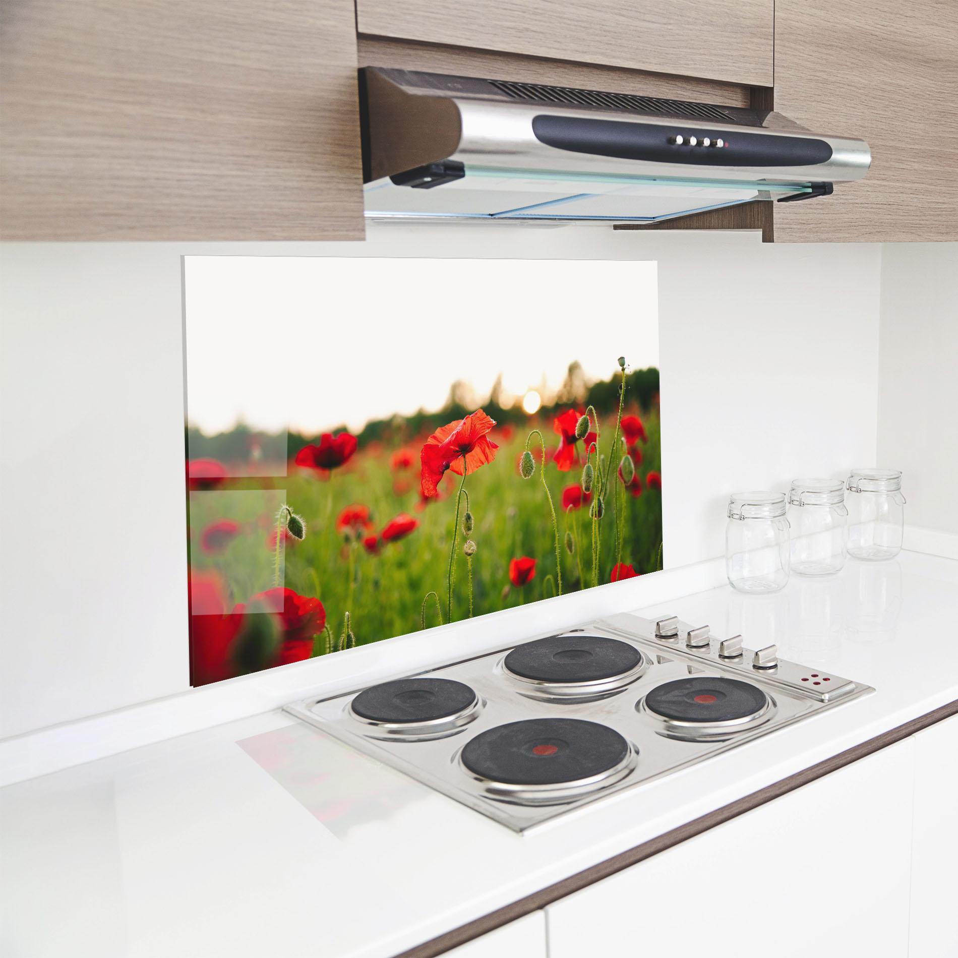 Küchenrückwand Glas Poppies Field mockup 8