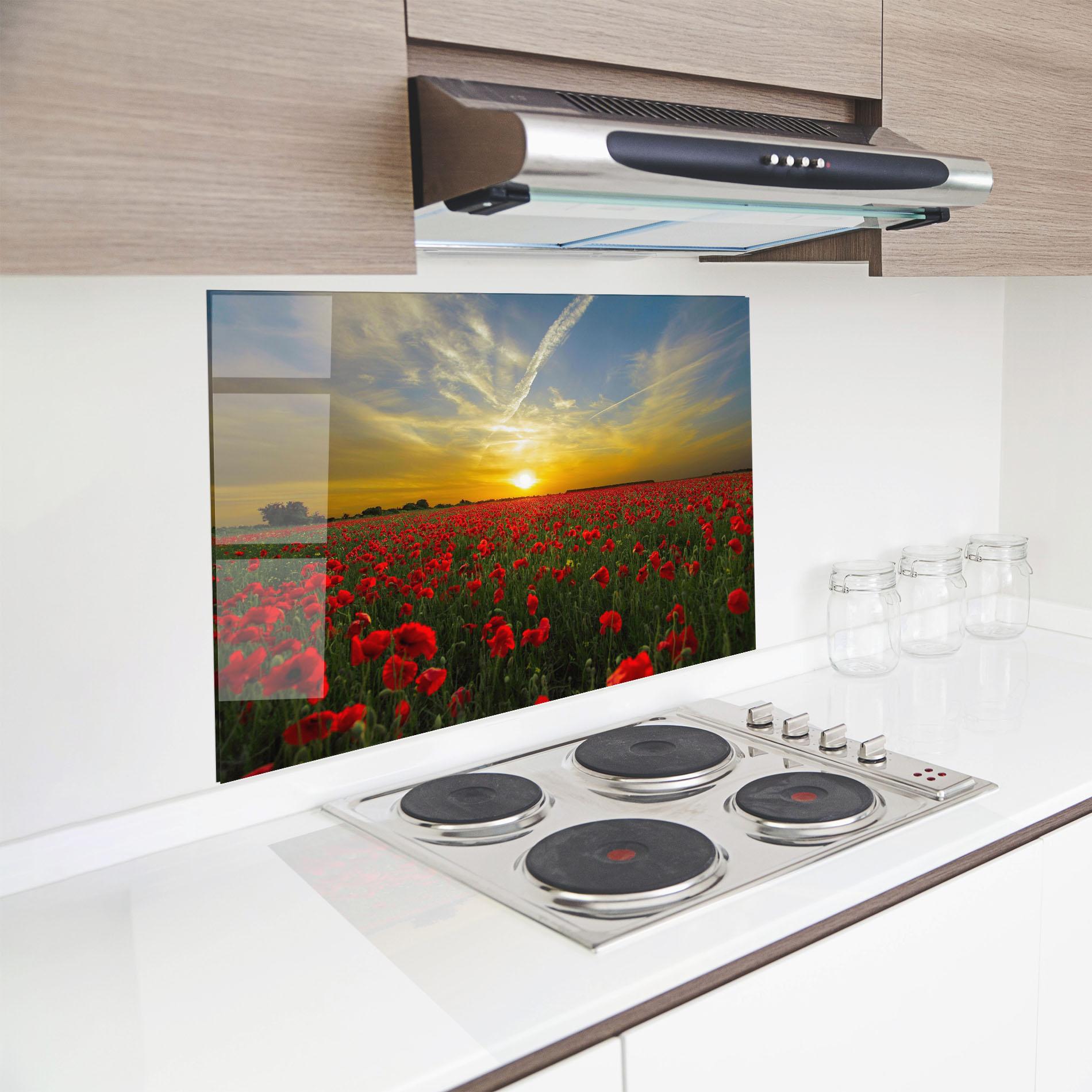 Küchenrückwand Glas Poppies Sunset mockup 8