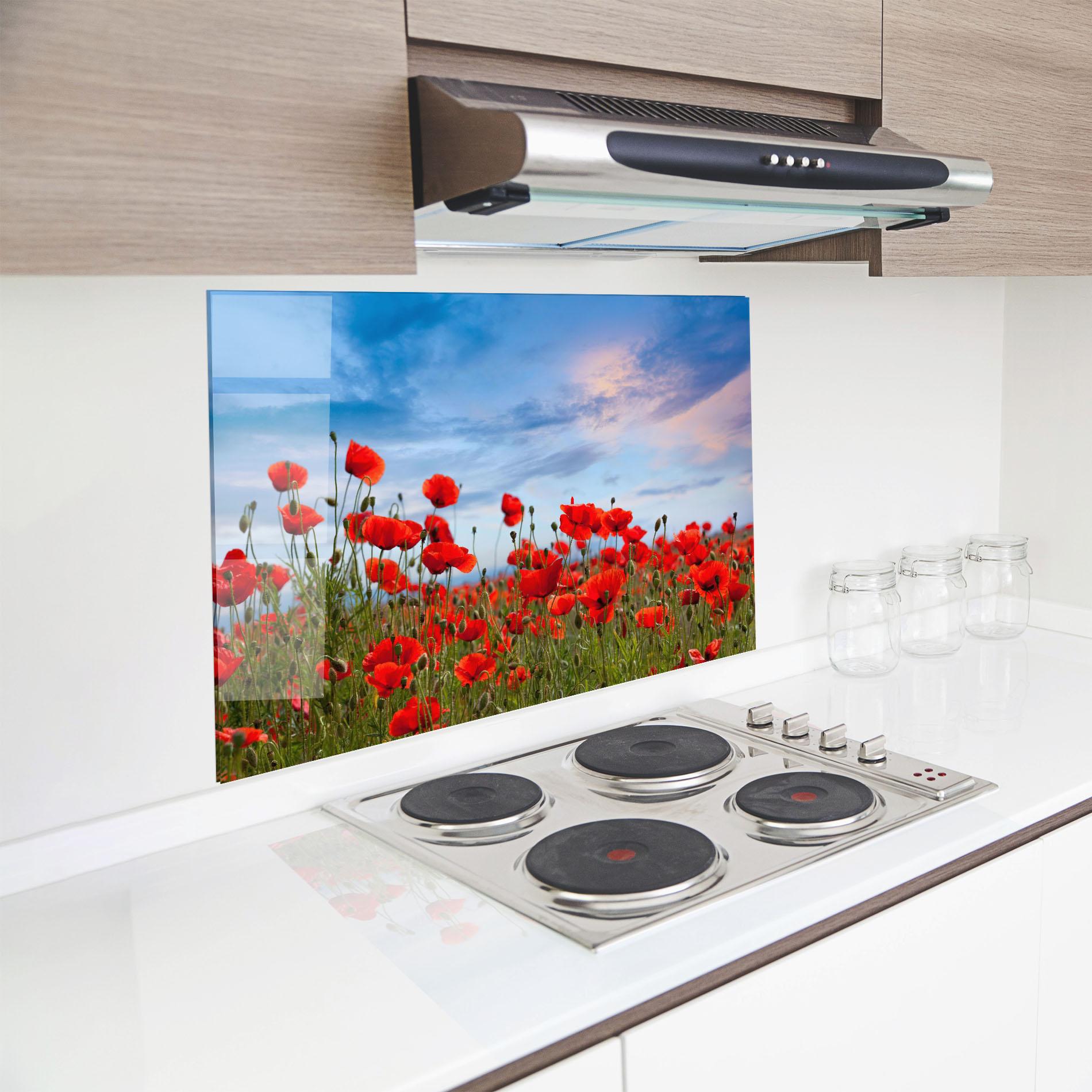 Küchenrückwand Glas Poppy Field mockup 8