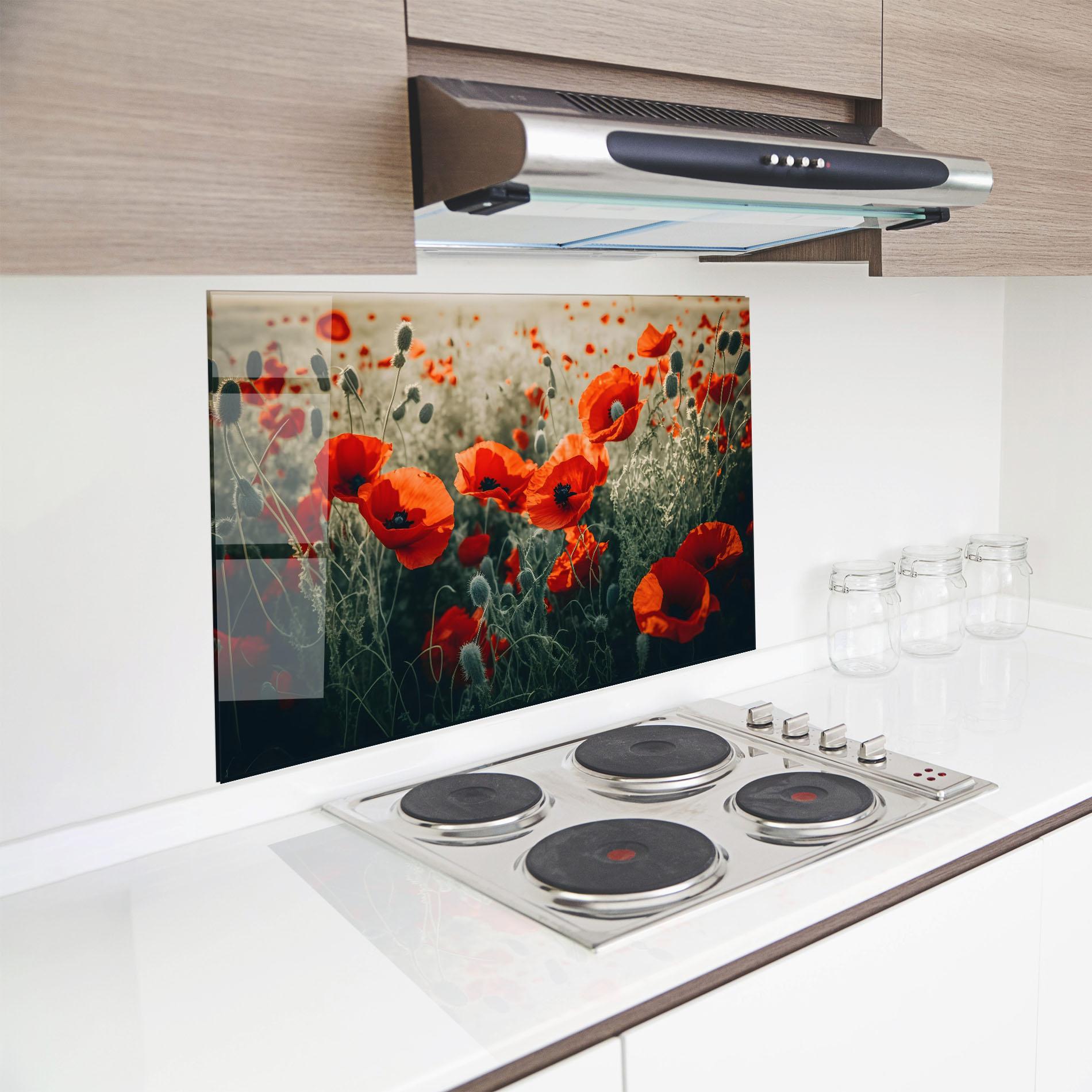 Küchenrückwand Glas Poppy Grass Field mockup 8