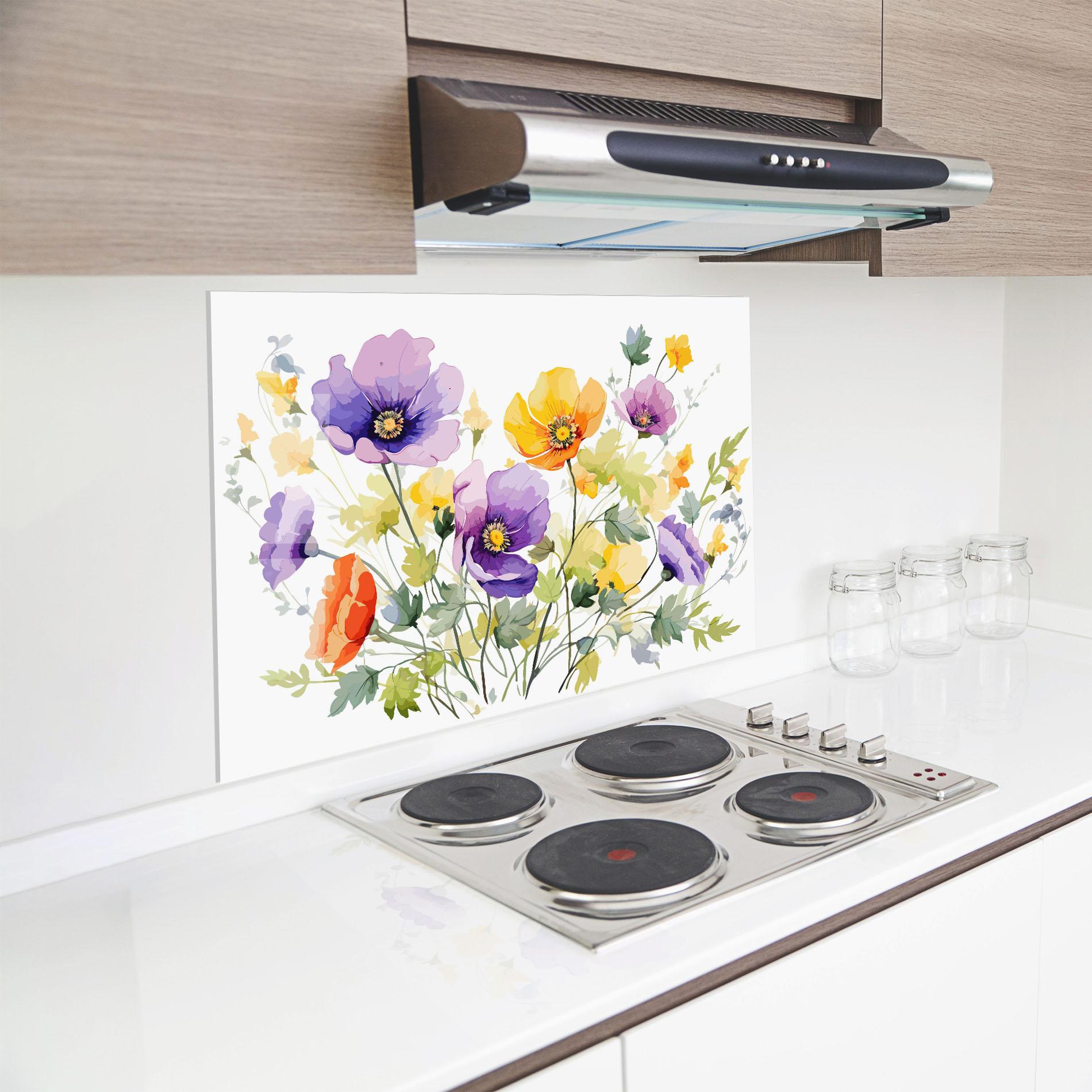 Küchenrückwand Glas Purple Orange Poppy mockup 8