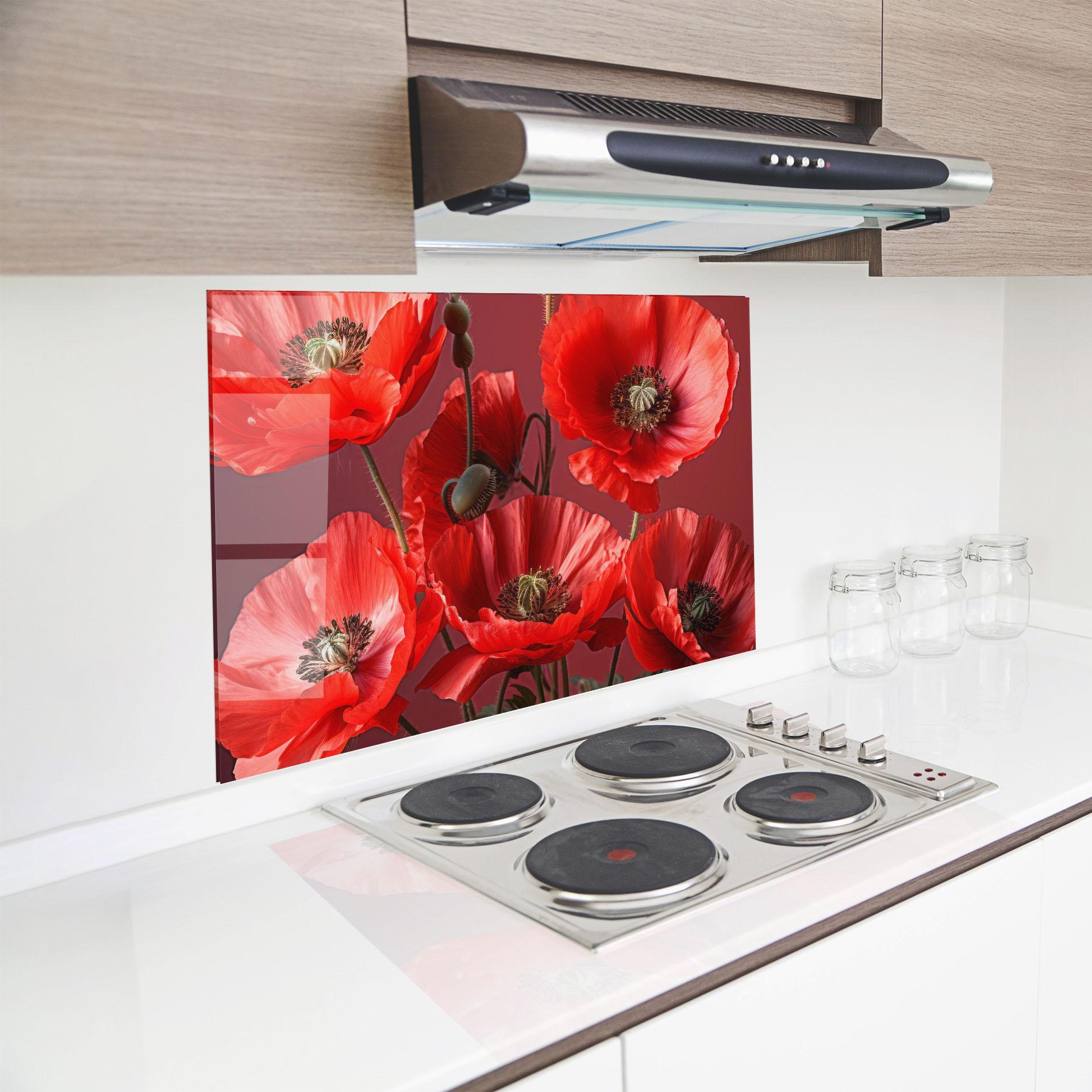 Küchenrückwand Glas Red Poppies mockup 8