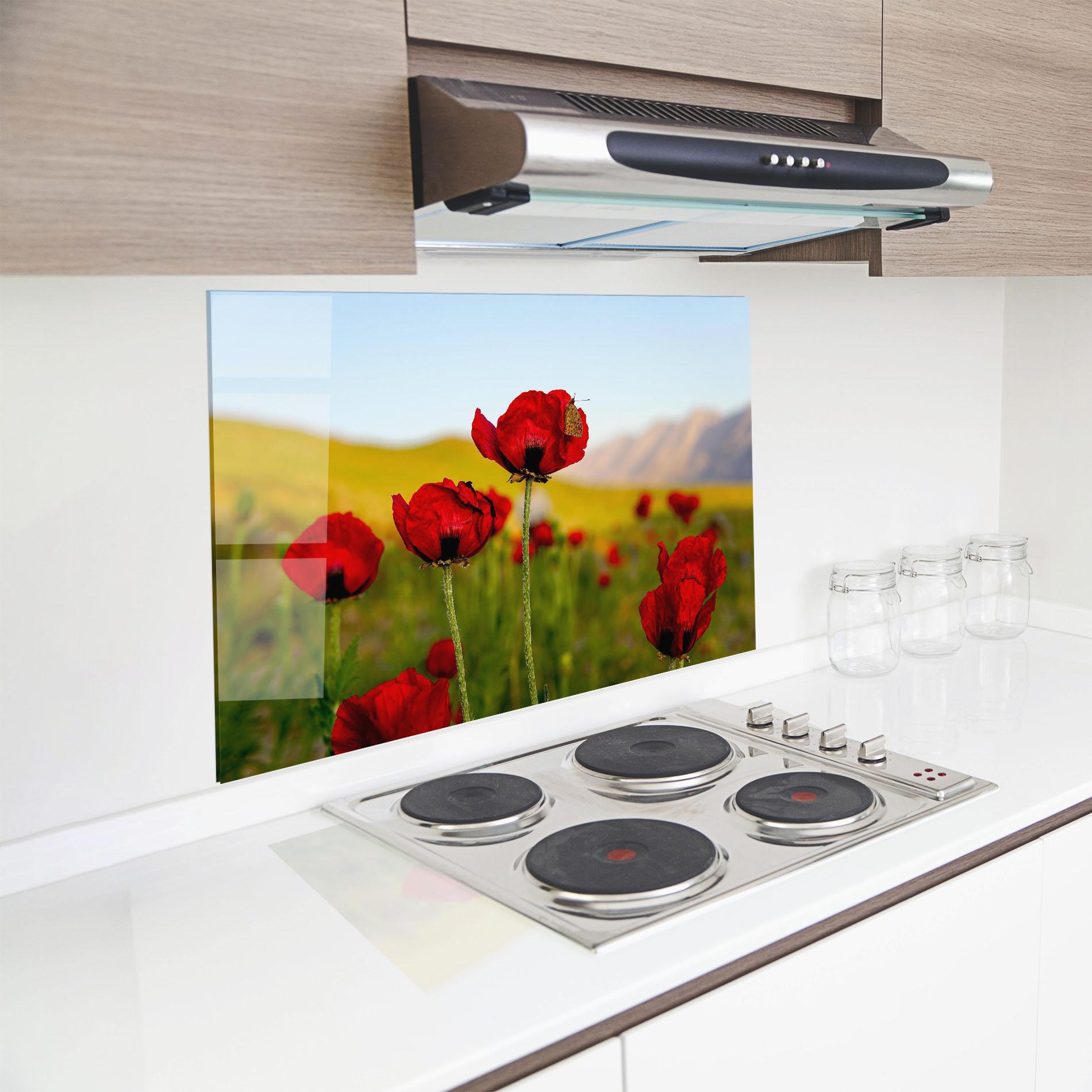 Küchenrückwand Glas Wild Beautiful Poppies mockup 8