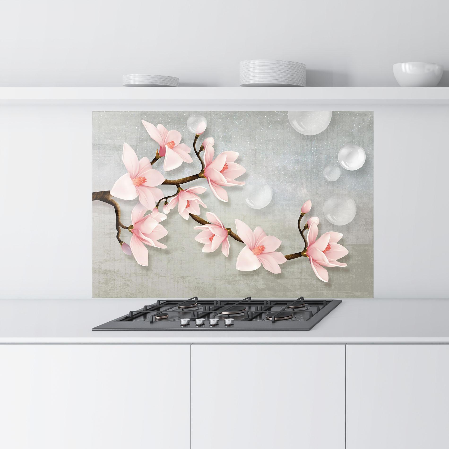 Küchenrückwand Glas Pink Magnolia mockup 9