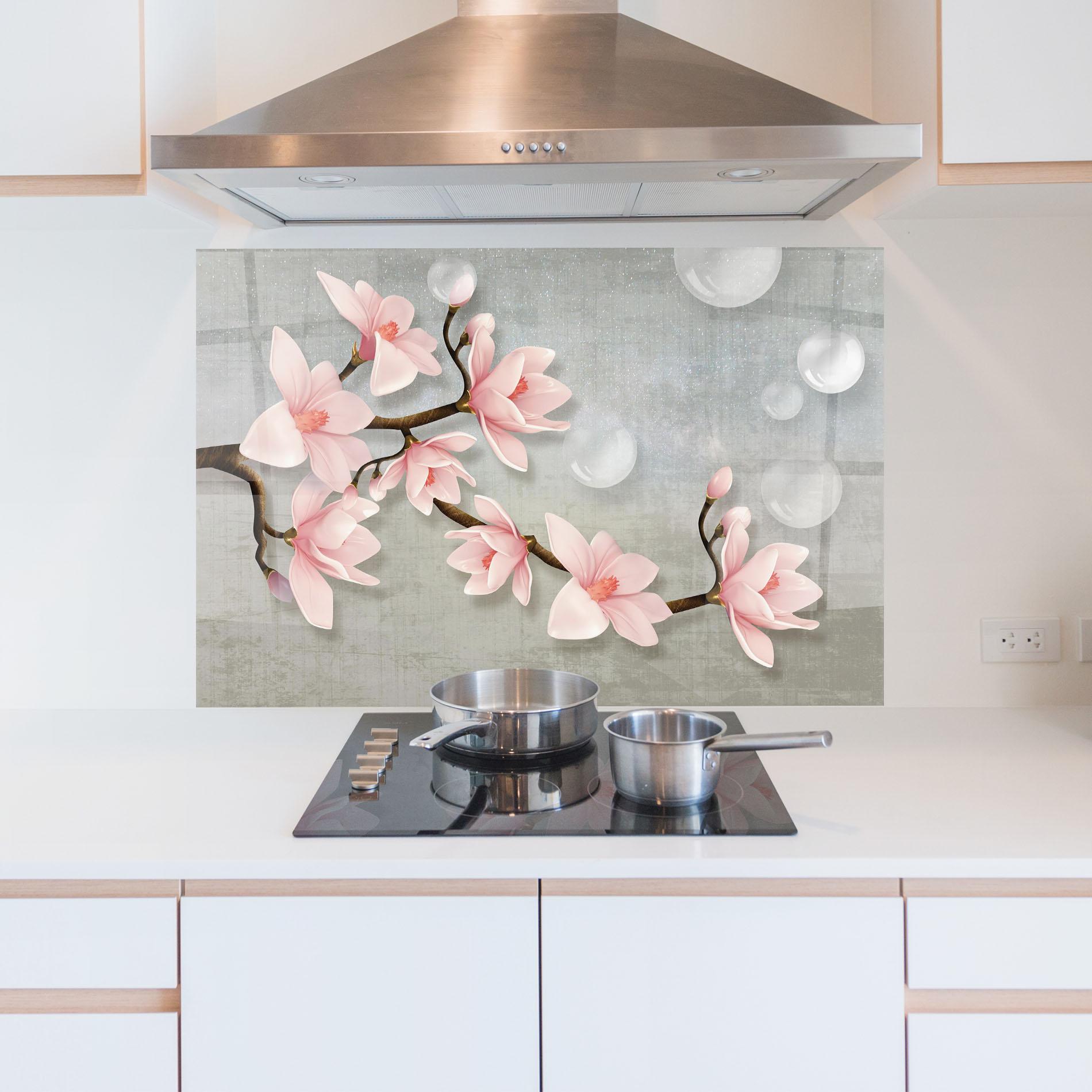 Küchenrückwand Glas Pink Magnolia mockup 5