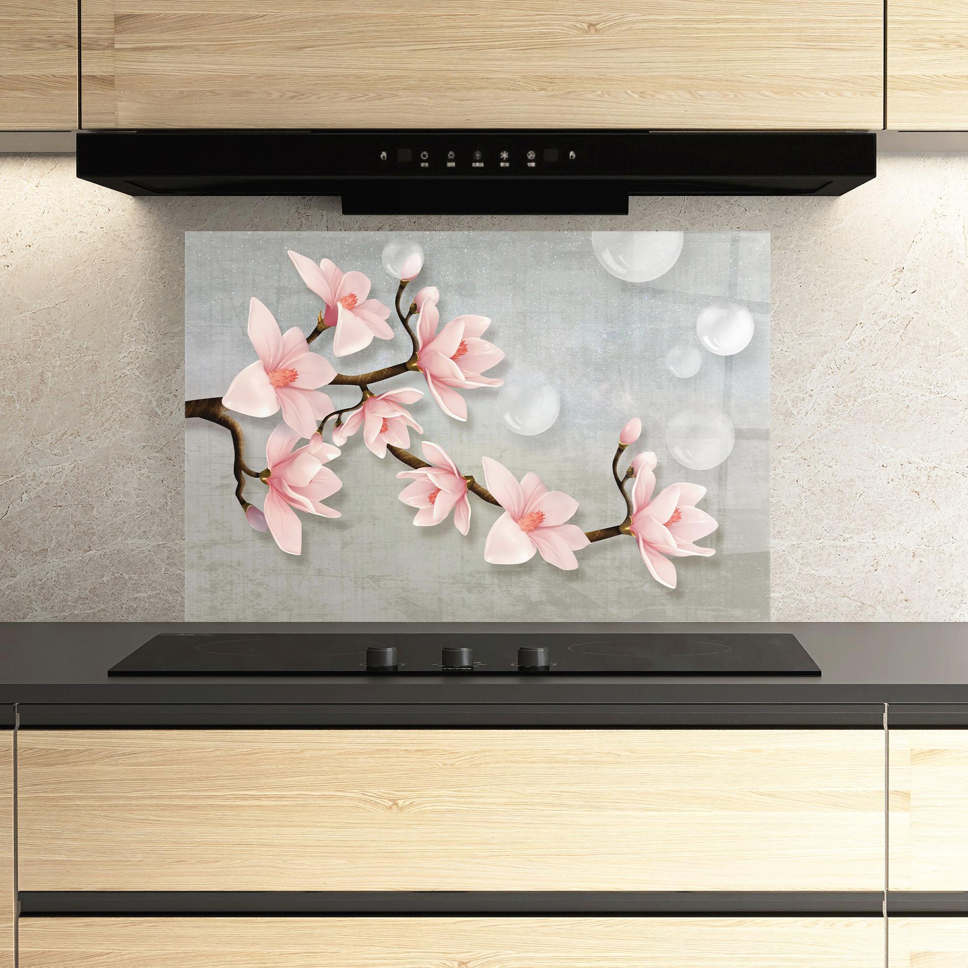 Küchenrückwand Glas Pink Magnolia mockup 3
