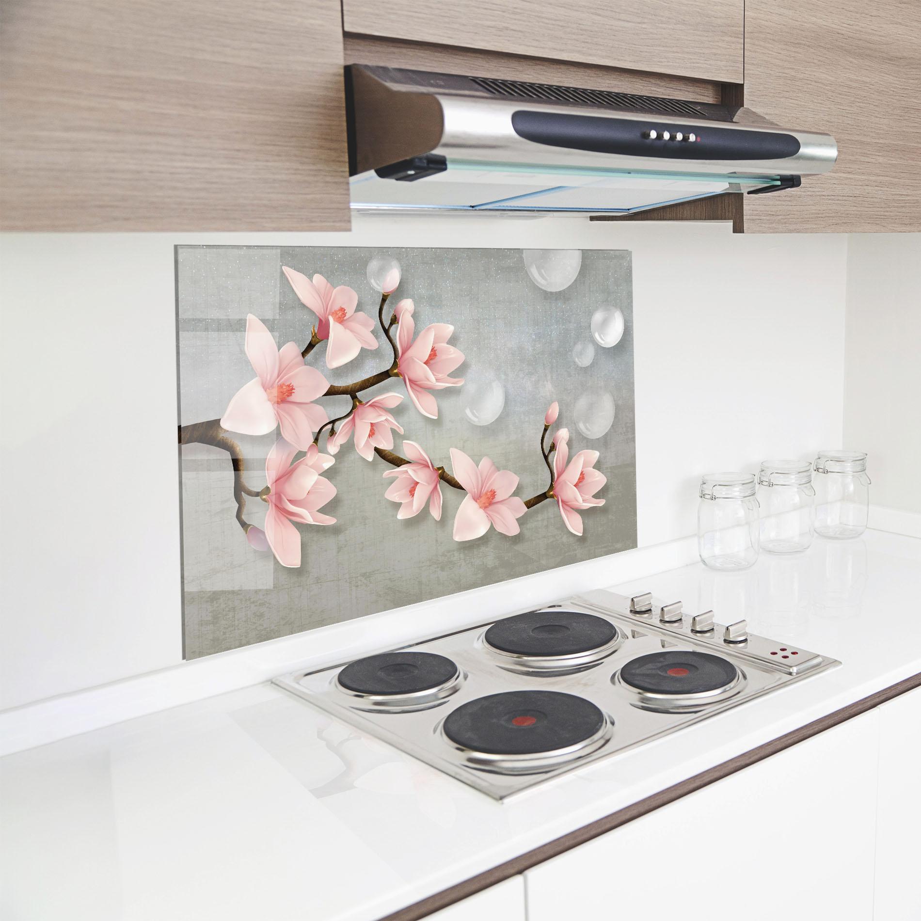 Küchenrückwand Glas Pink Magnolia mockup 8