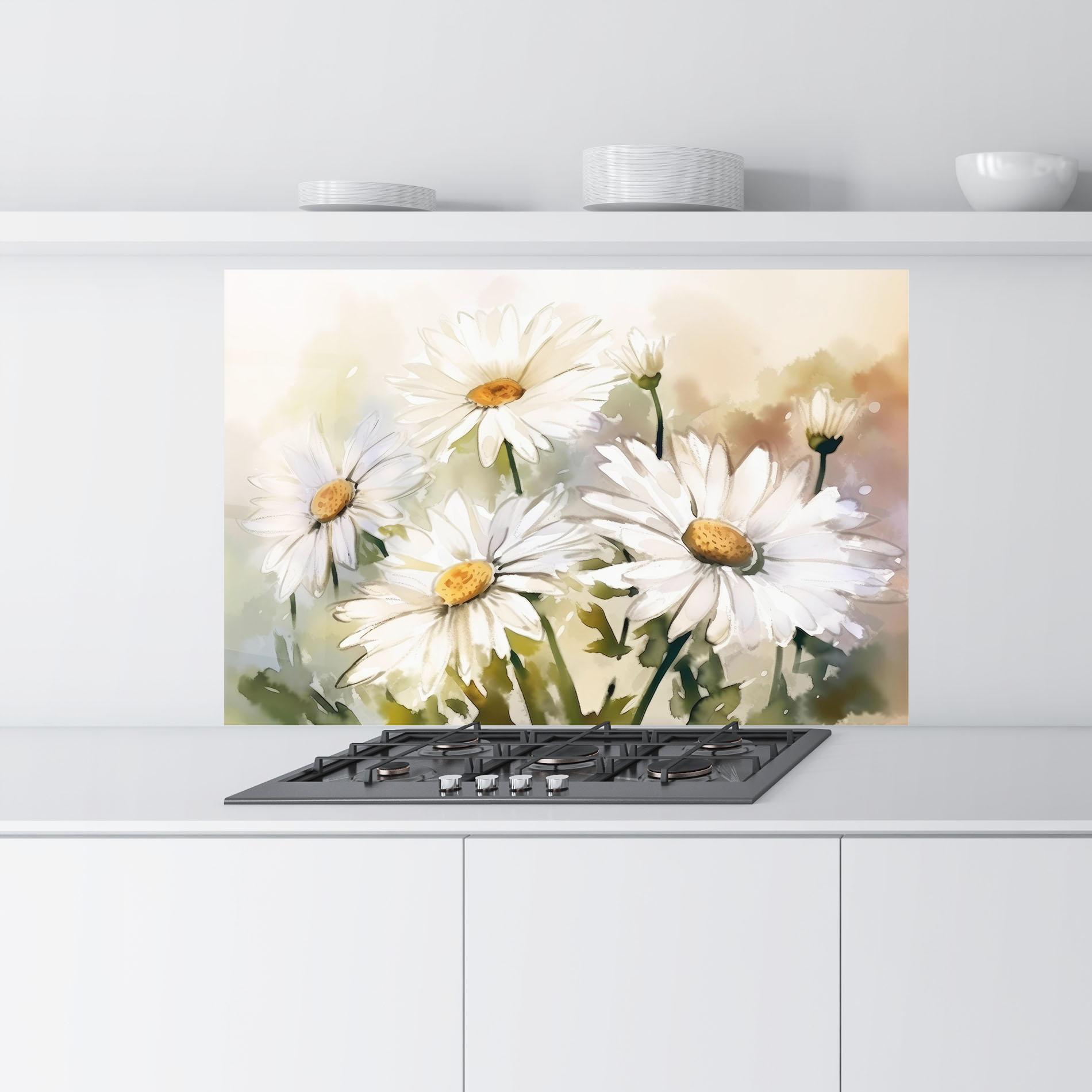 Küchenrückwand Glas Daisy Painting mockup 9