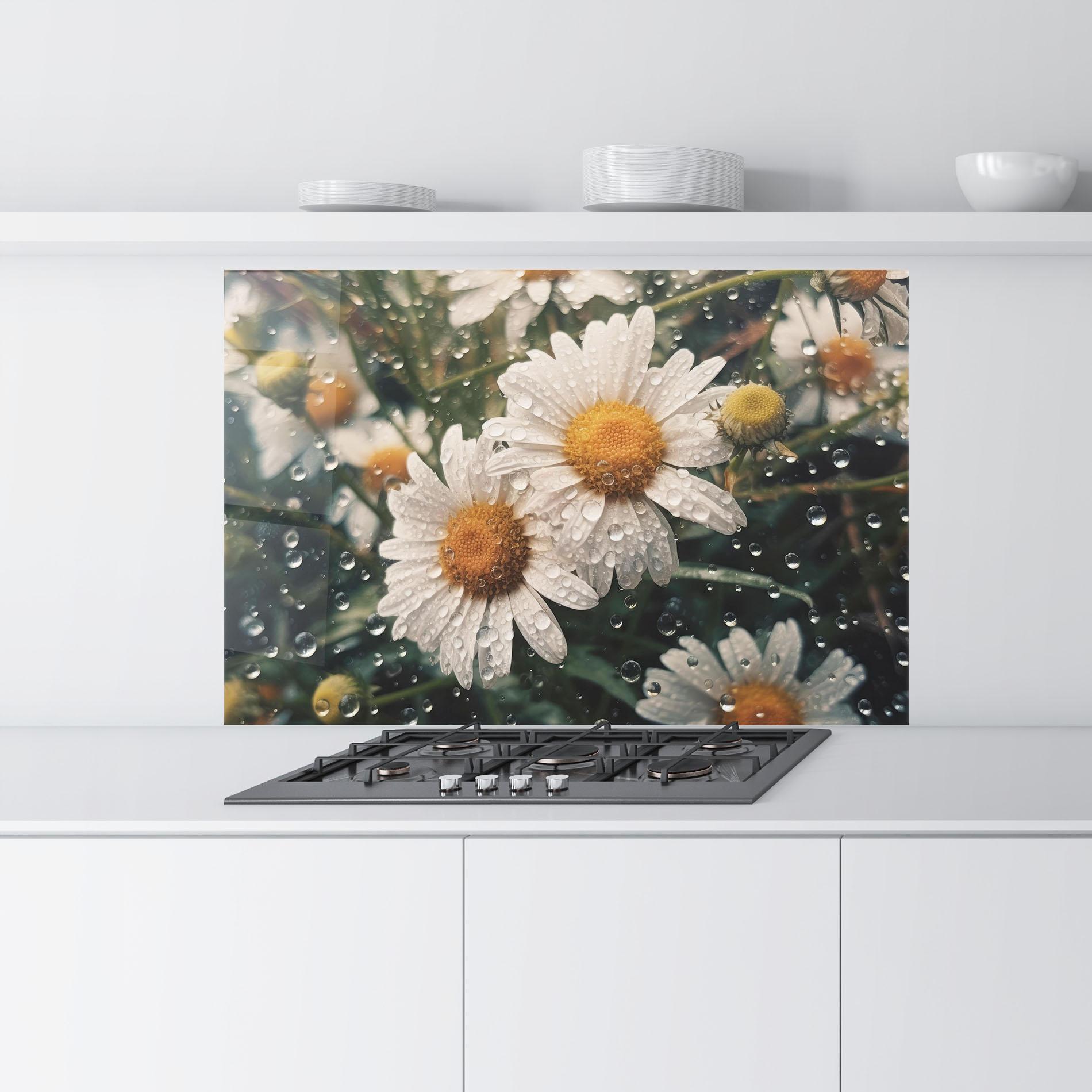 Küchenrückwand Glas Daisy View After Rain mockup 9
