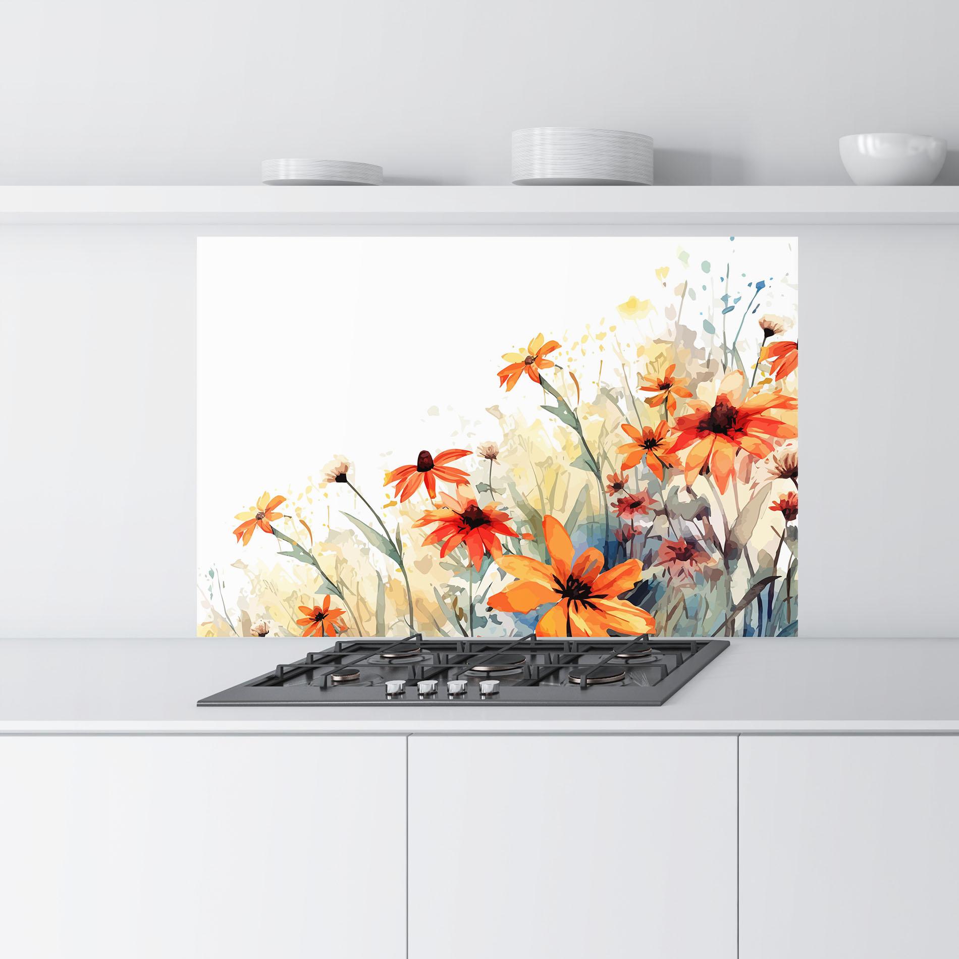 Küchenrückwand Glas Orange Daisy mockup 9