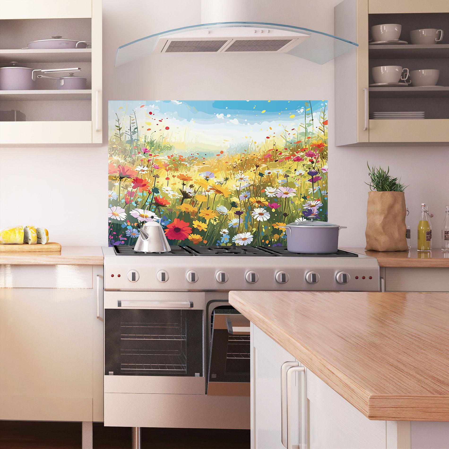 Küchenrückwand Glas Colorful Daisy Mix mockup 1