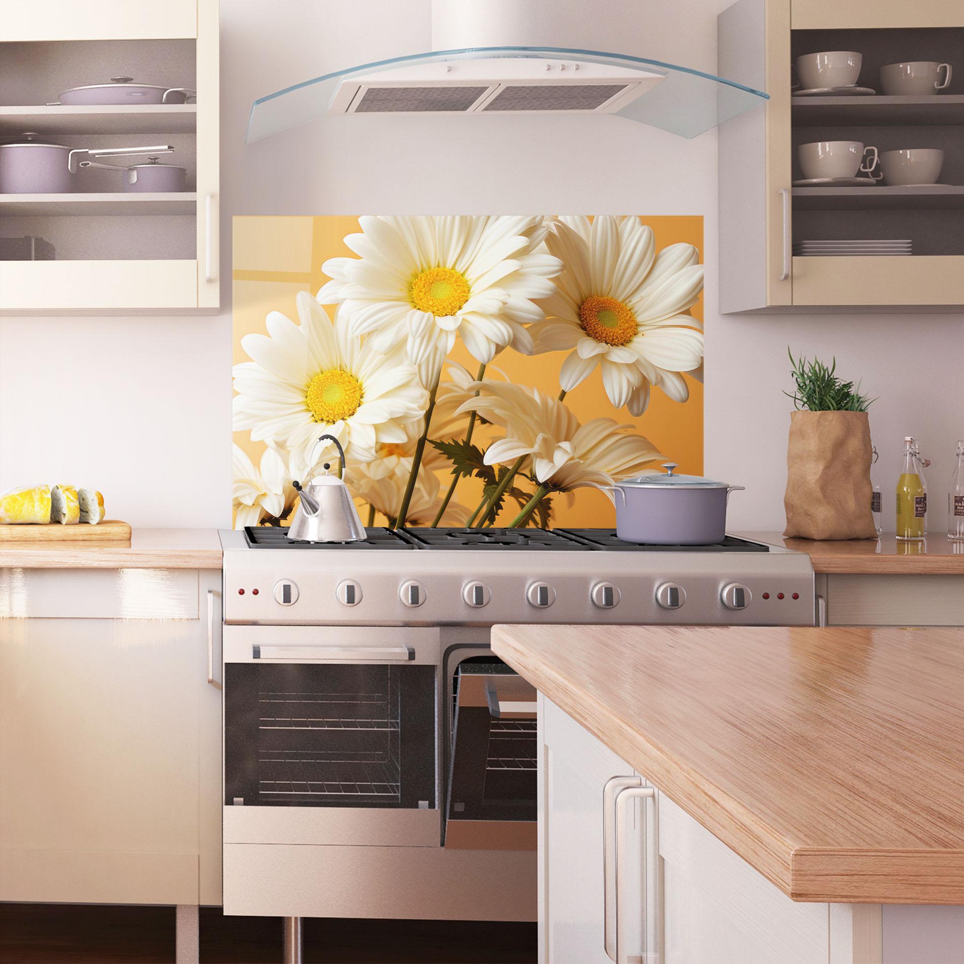 Küchenrückwand Glas Daisy On Orange mockup 1