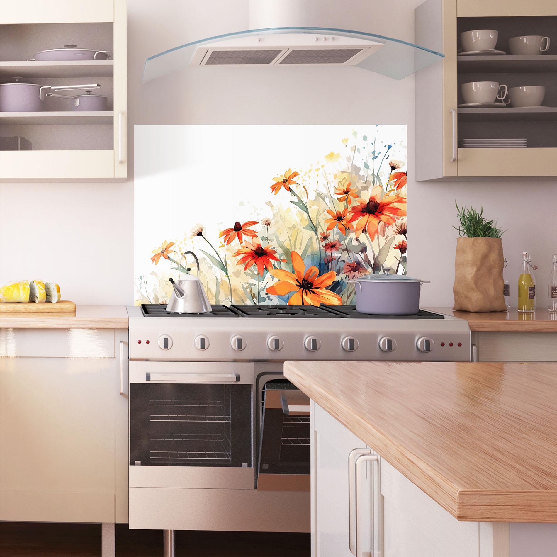 Küchenrückwand Glas Orange Daisy mockup 1