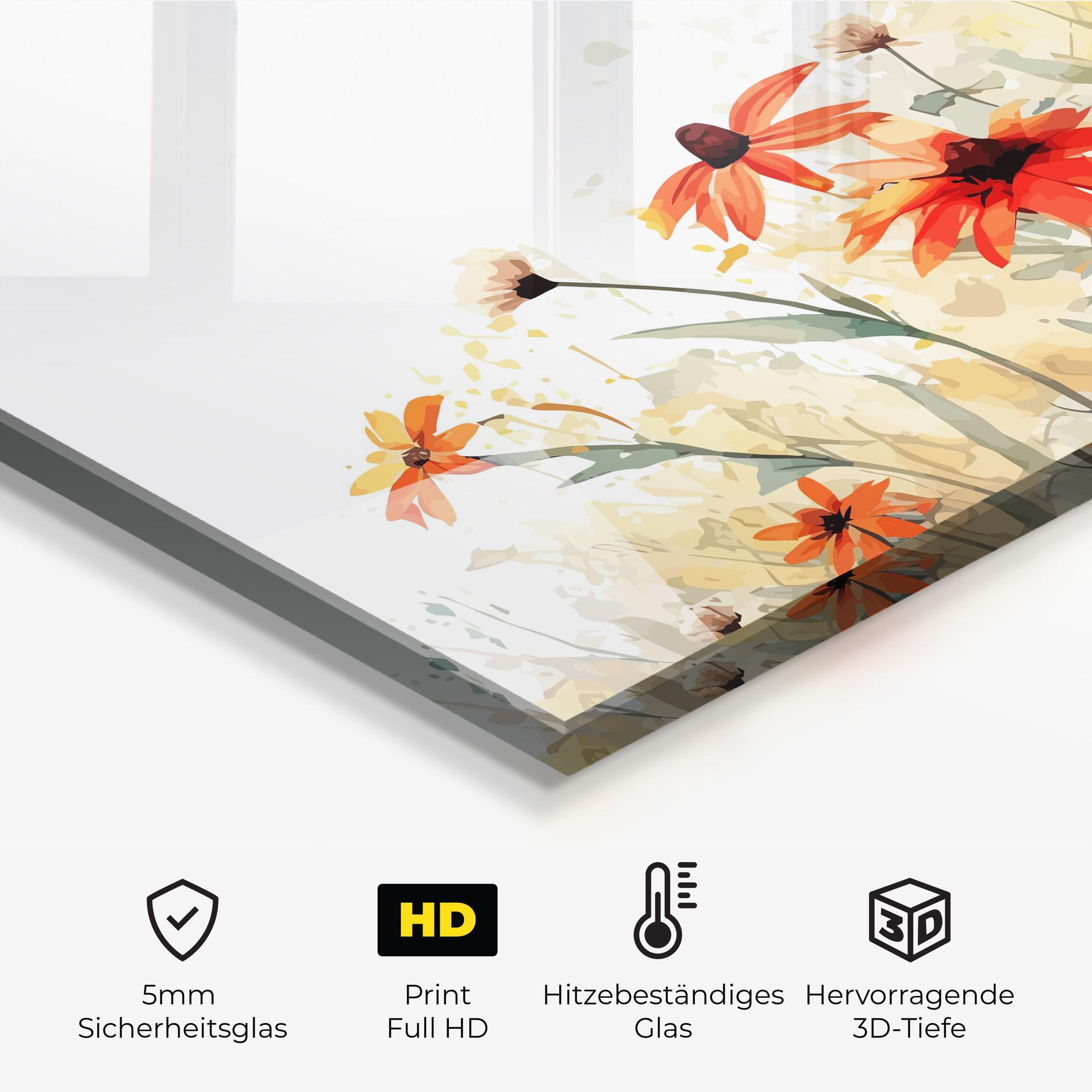 Küchenrückwand Glas Orange Daisy mockup 2