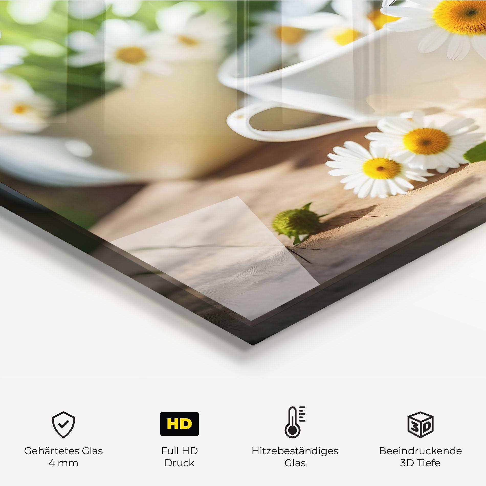Küchenrückwand Glas Daisies In A Cup mockup 2