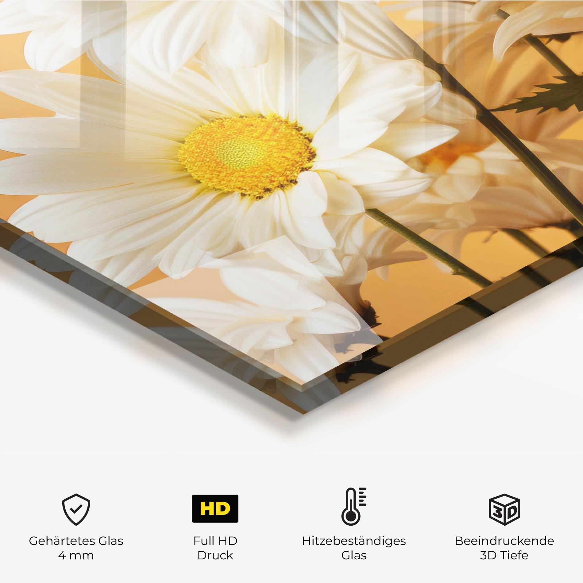 Küchenrückwand Glas Daisy On Orange mockup 2