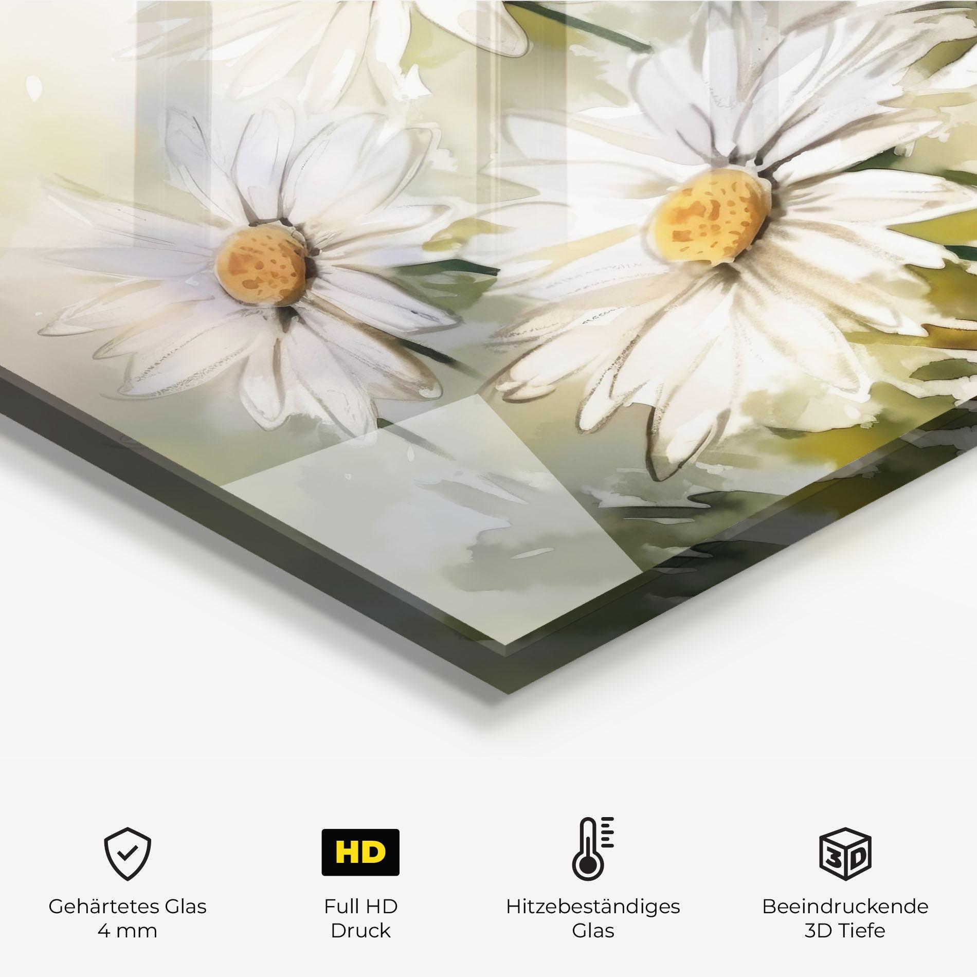 Küchenrückwand Glas Daisy Painting mockup 2