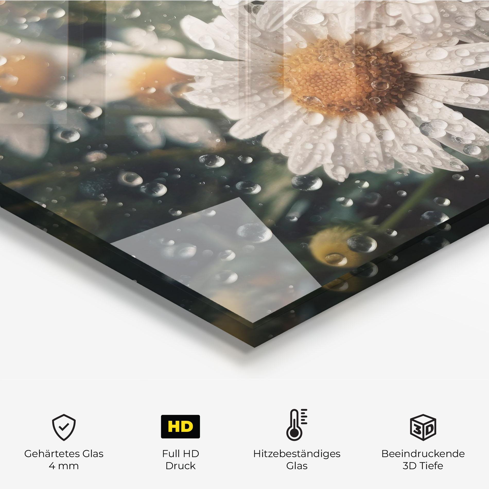 Küchenrückwand Glas Daisy View After Rain mockup 2